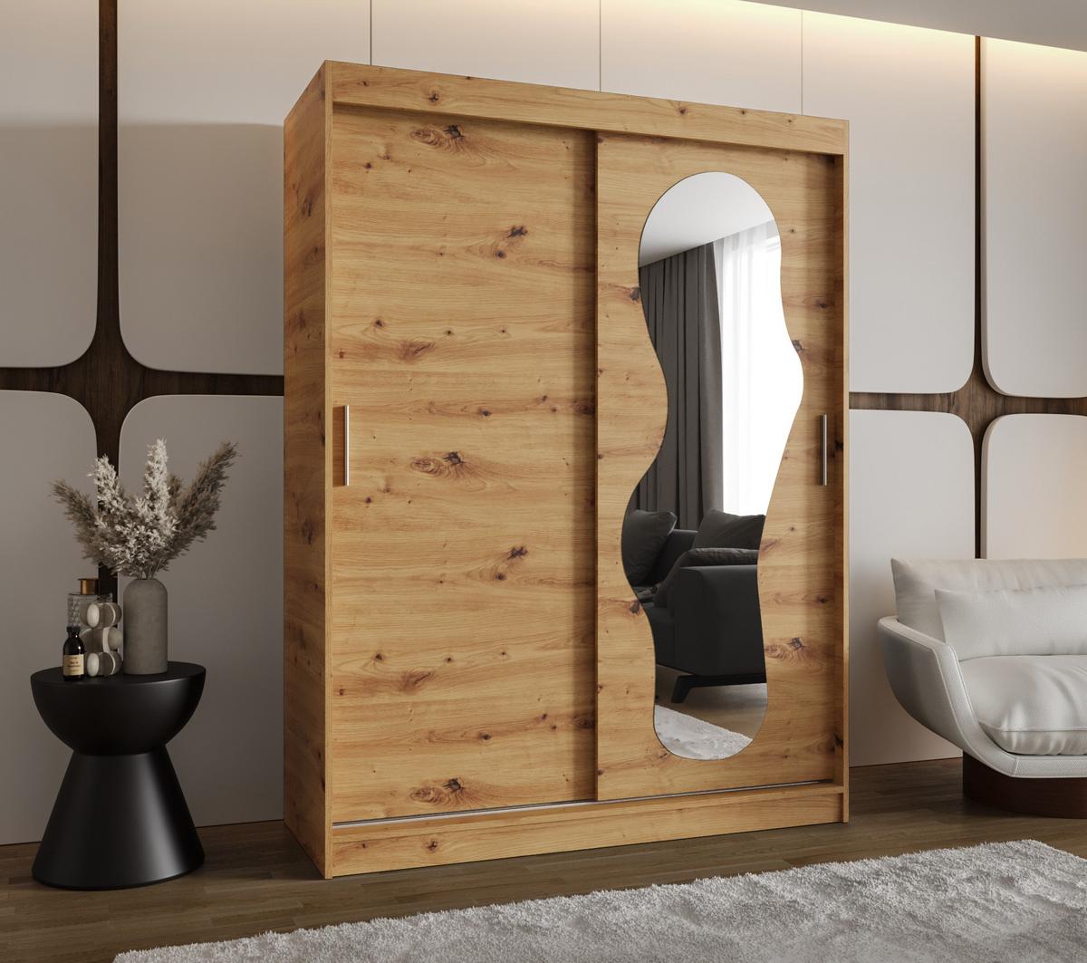 SCHIEBETÜRENSCHRANK mit Spiegel ULTRA 200/150/62 2-türig - Silberfarben/Eiche Artisan, Holz (150/200/62cm) - MÖBEL KRYSPOL