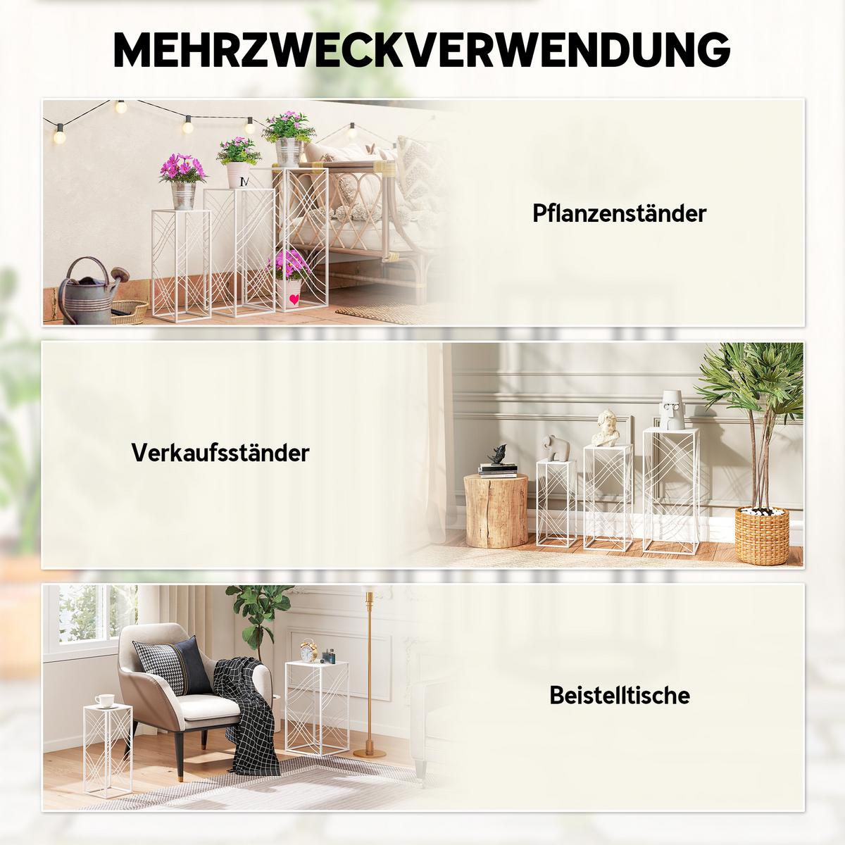 PFLANZENSTÄNDER 3er Set Metall Weiß - Weiß, Metall (70cm) - Outsunny