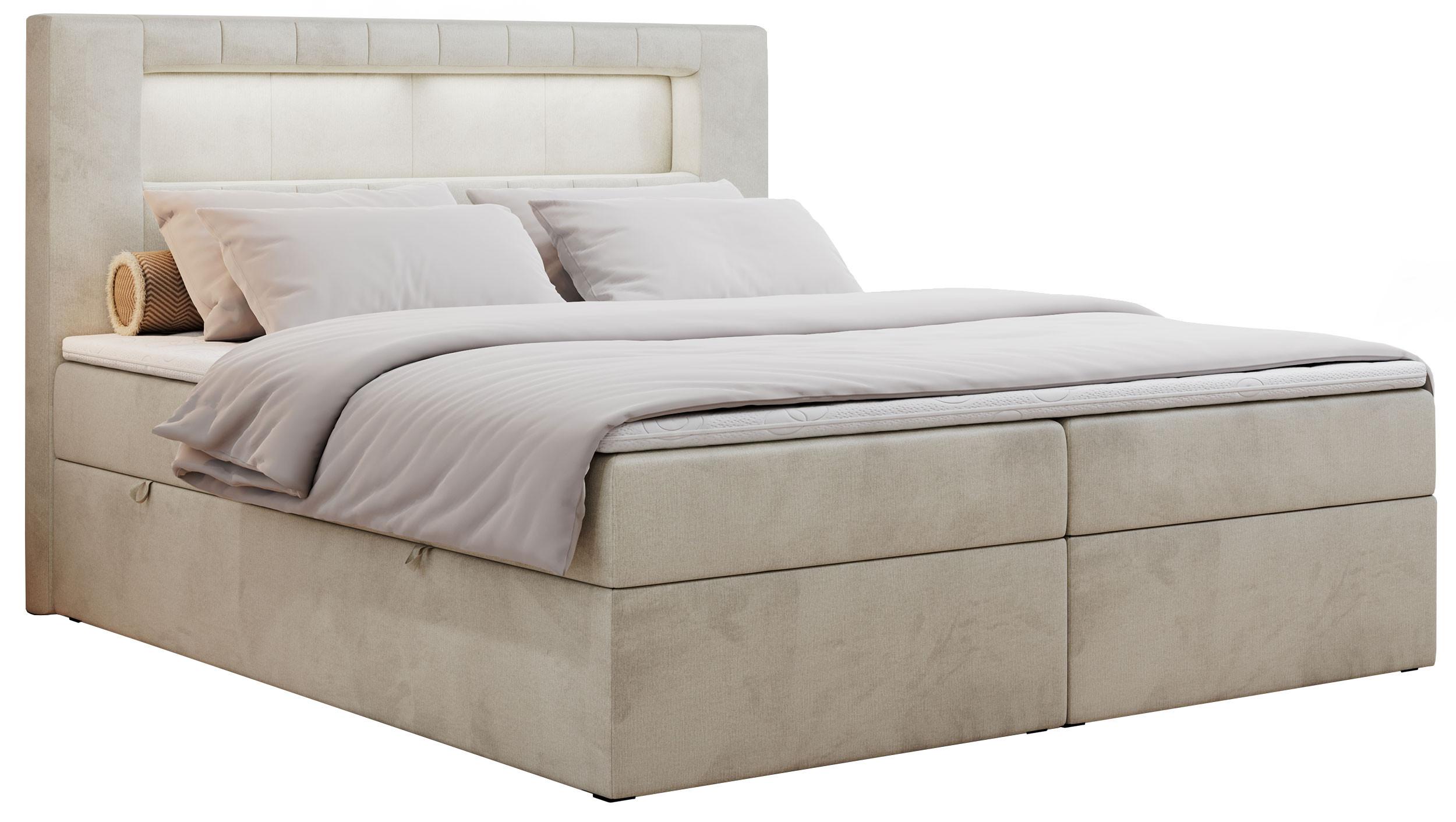 BOXBETT GOLD-5 LED 140/200 Beige Velvet - H4 - Beige, Holz/Textil (140/200cm) - MKS