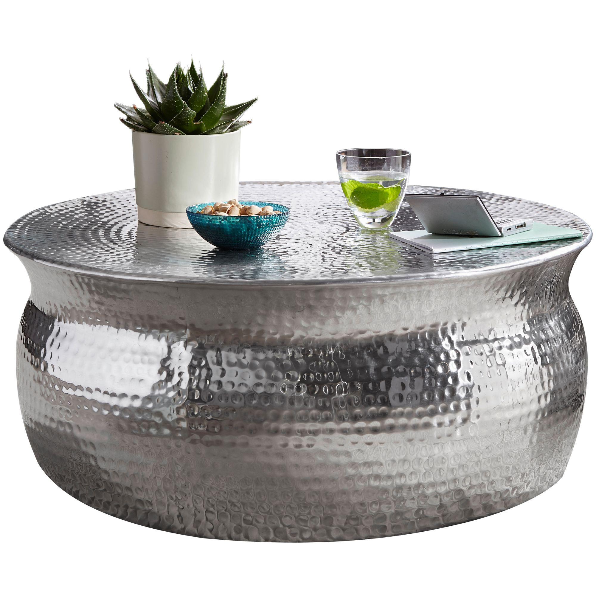 COUCHTISCH orientalisch rund, flacher Hammerschlag, Metall, Silbern 75x75x31 cm - Silberfarben, Metall (75/75/31cm) - KADIMA DESIGN