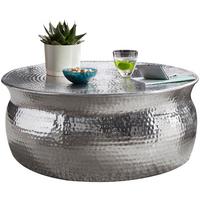 COUCHTISCH orientalisch rund, flacher Hammerschlag, Metall, Silbern 75x75x31 cm - Silberfarben, Metall (75/75/31cm) - KADIMA DESIGN