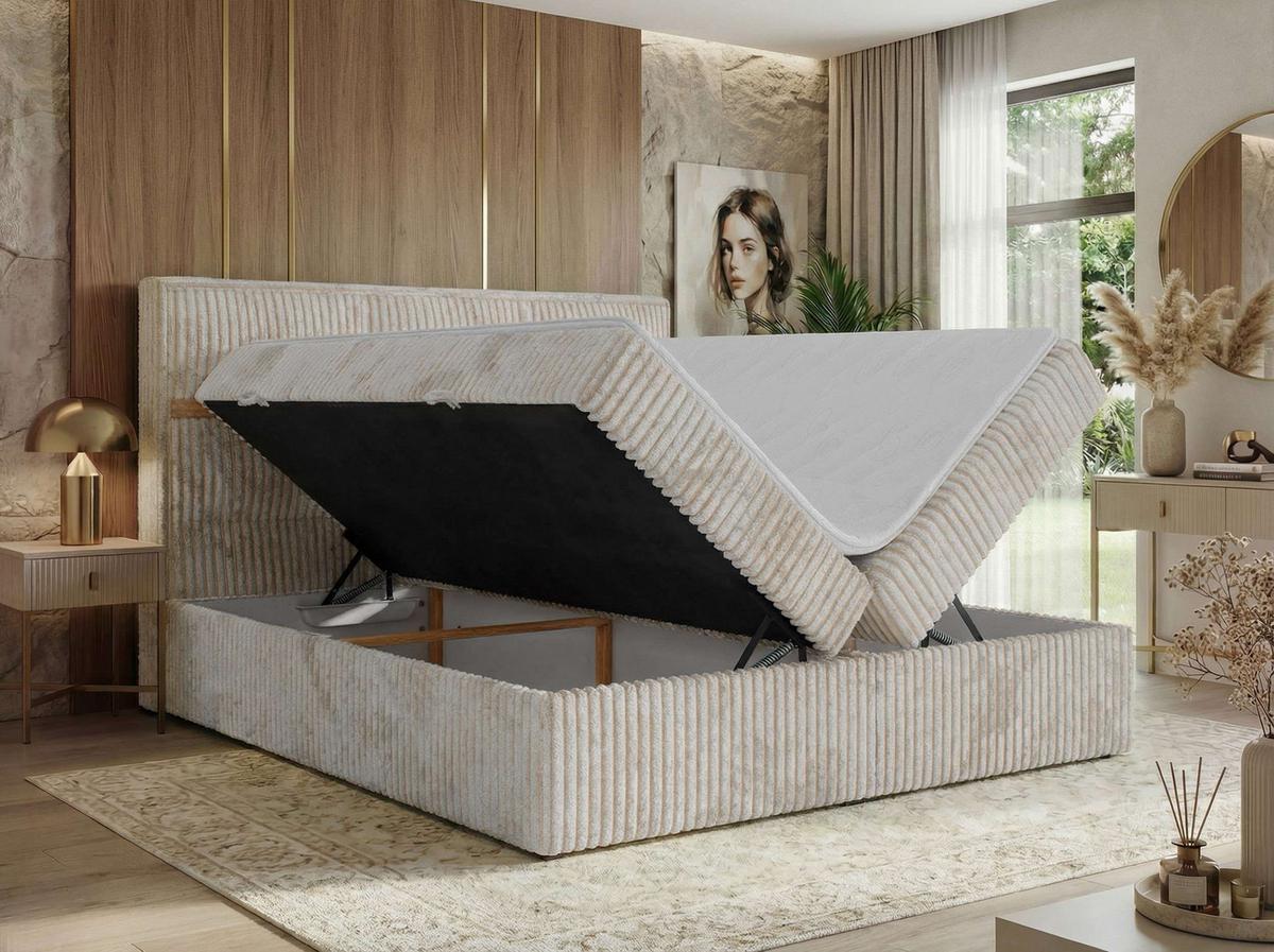 BOXBETT ORVO 200/200 - Beige Cord - Topper Visco - H3 - Beige/Schwarz, Kunststoff/Textil (200/200cm) - MKS