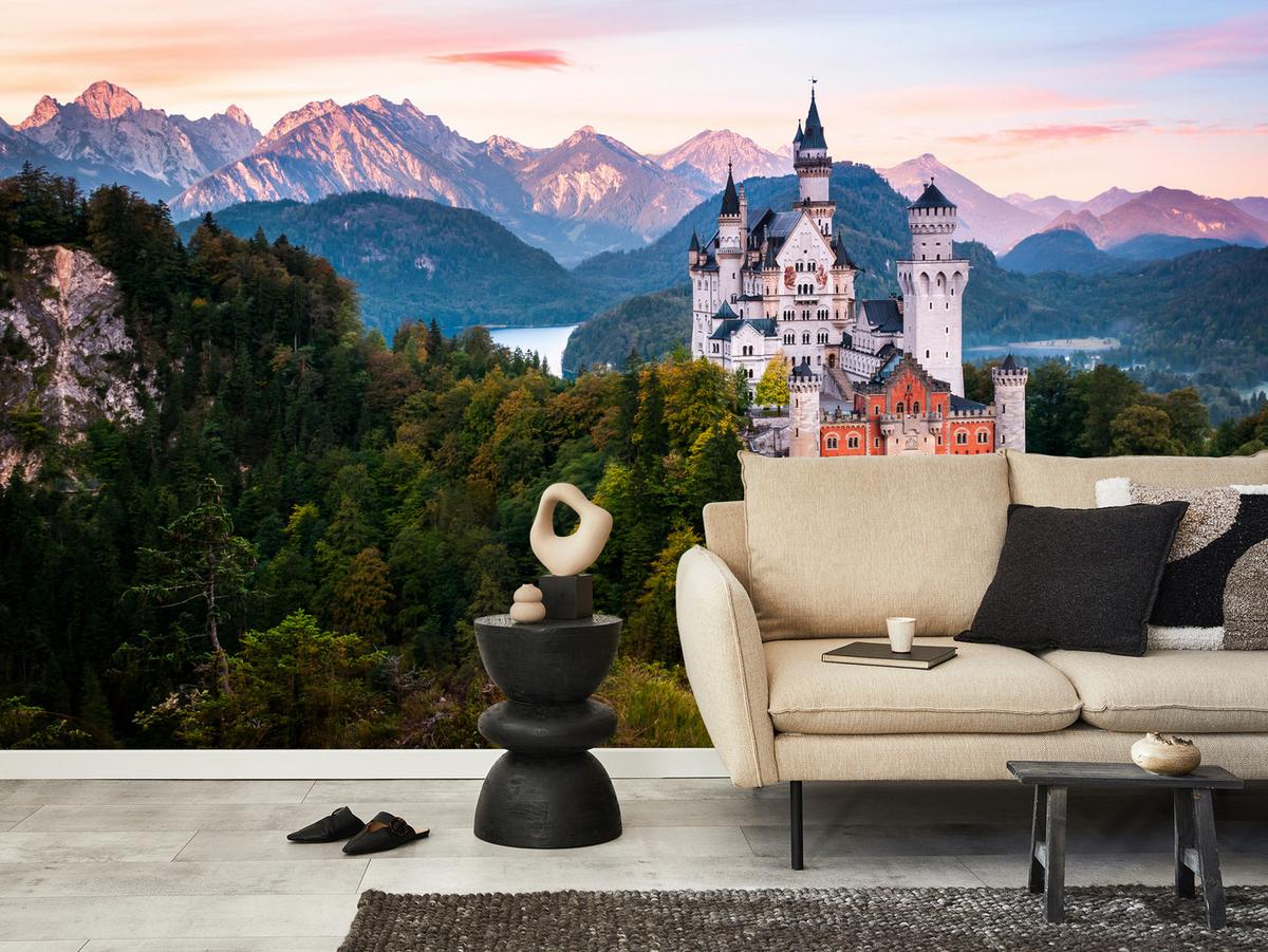 FOTOTAPETE für Schlafzimmer Schloss Bergwald Bäume Grün 200x140 - Multicolor, Papier (200/140cm) - Muralo