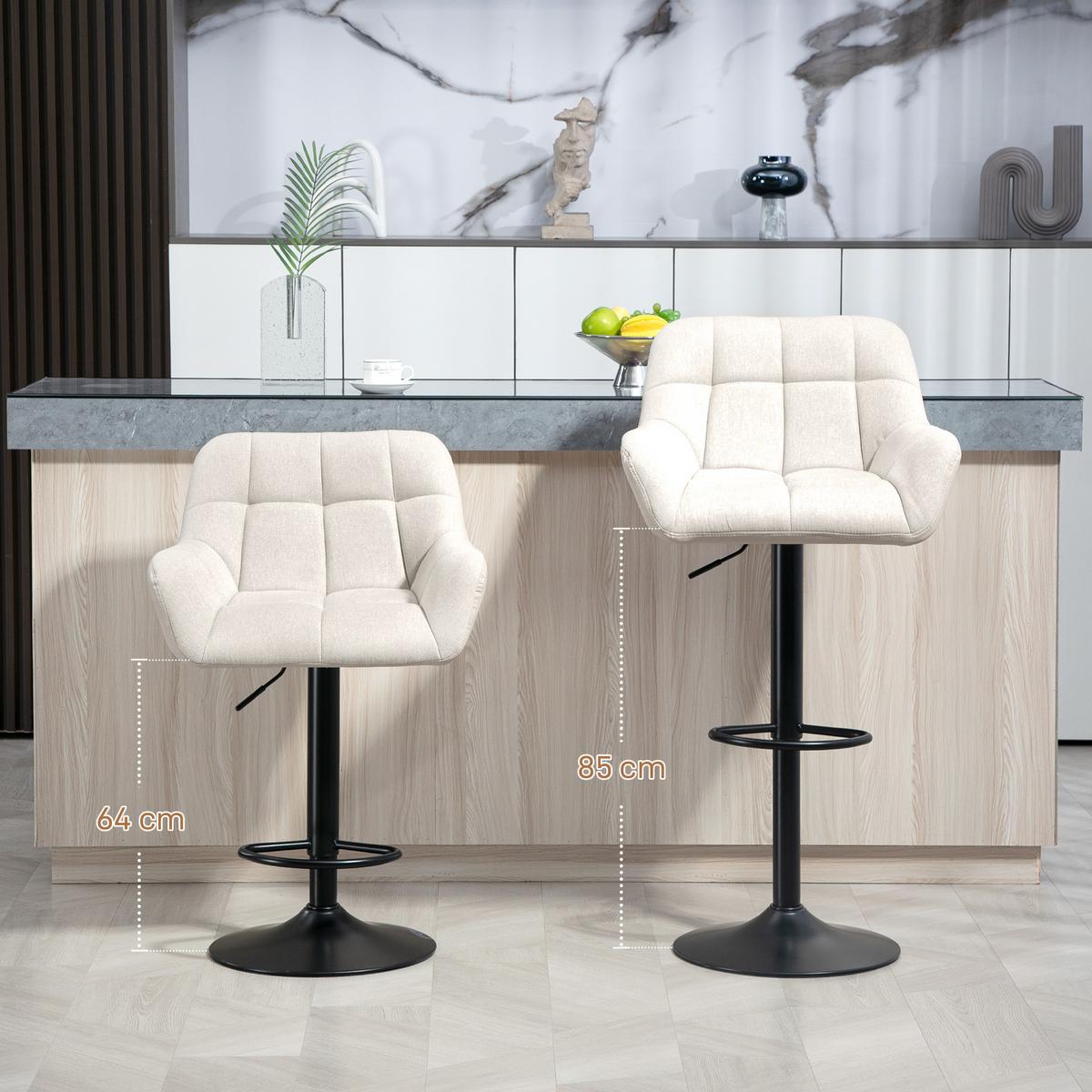 BARHOCKER 2er Set Kunstleder Polyester Cremeweiß - Creme, Textil (52.5/114/57.5cm) - HOMCOM