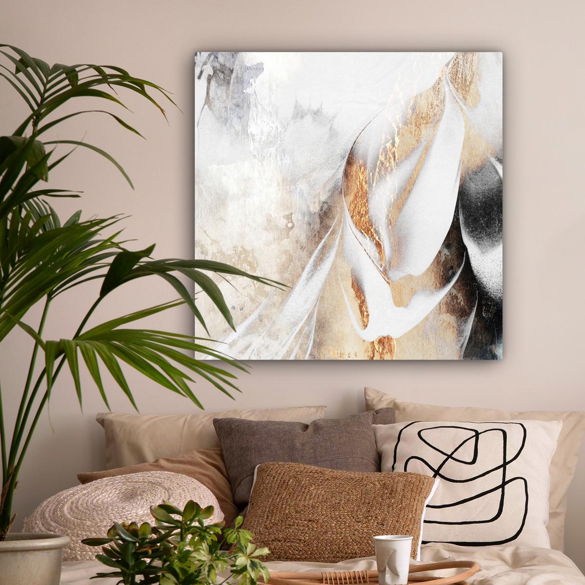 LEINWANDBILD Luxus - Abstrakt - Gold - Weiß Deko Groß 90x90 cm - Goldfarben, Textil (90/90cm) - MuchoWow