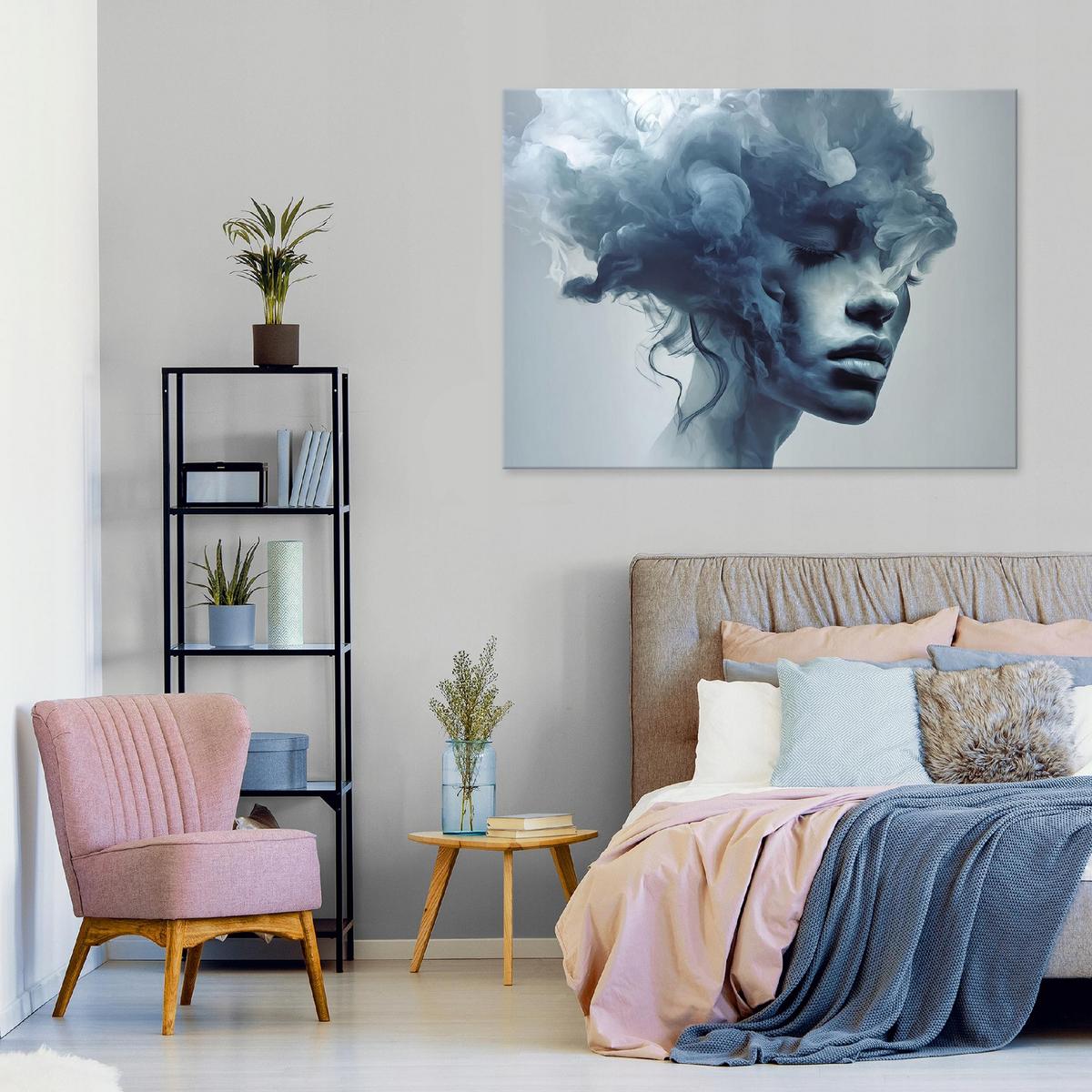 LEINWANDBILD Frau Gesicht Blau 100x70 cm - Multicolor, Holzwerkstoff (100/70cm) - Wallarena