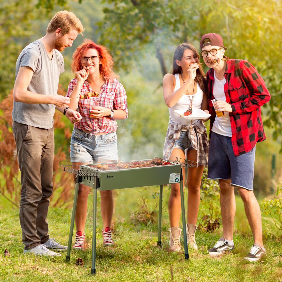 HOLZKOHLEGRILL - Grün, Metall (39/70/94cm) - Outsunny