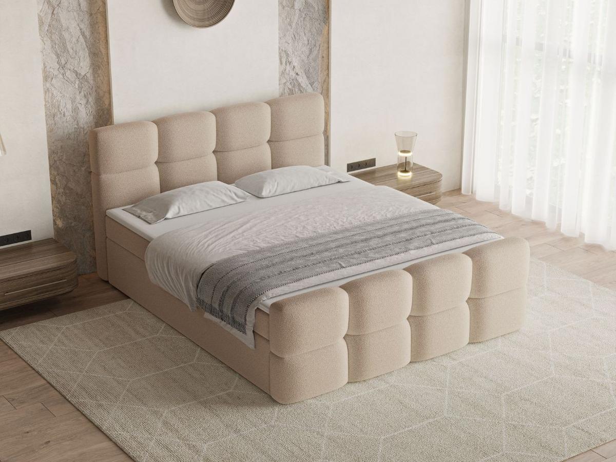 BOXBETT Rivon 160x200 Bouclé-Stoff Beige - Beige, Holz/Textil (160/200cm) - Graingold