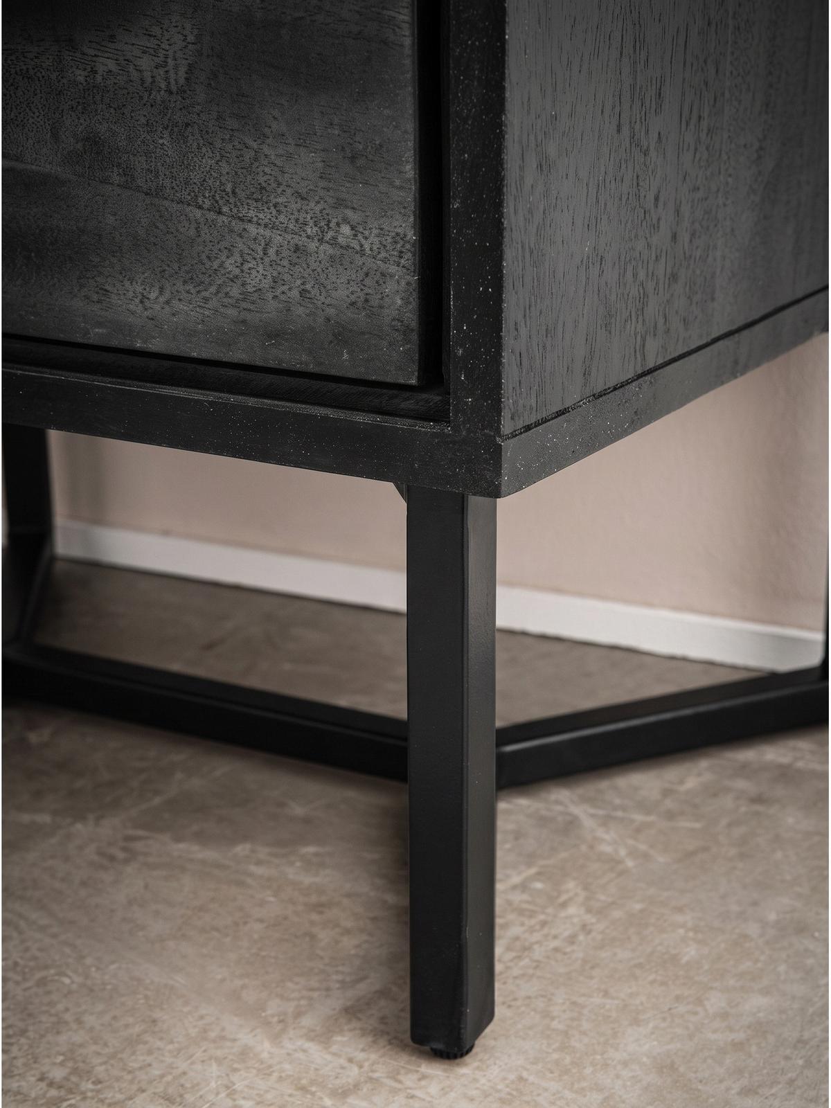 NACHTKONSOLE ORBIGO, Akazie Massivholz, Schwarz, 45 x 40 x 57 cm - Schwarz, Holz/Metall (45/57/40cm) - KADIMA DESIGN
