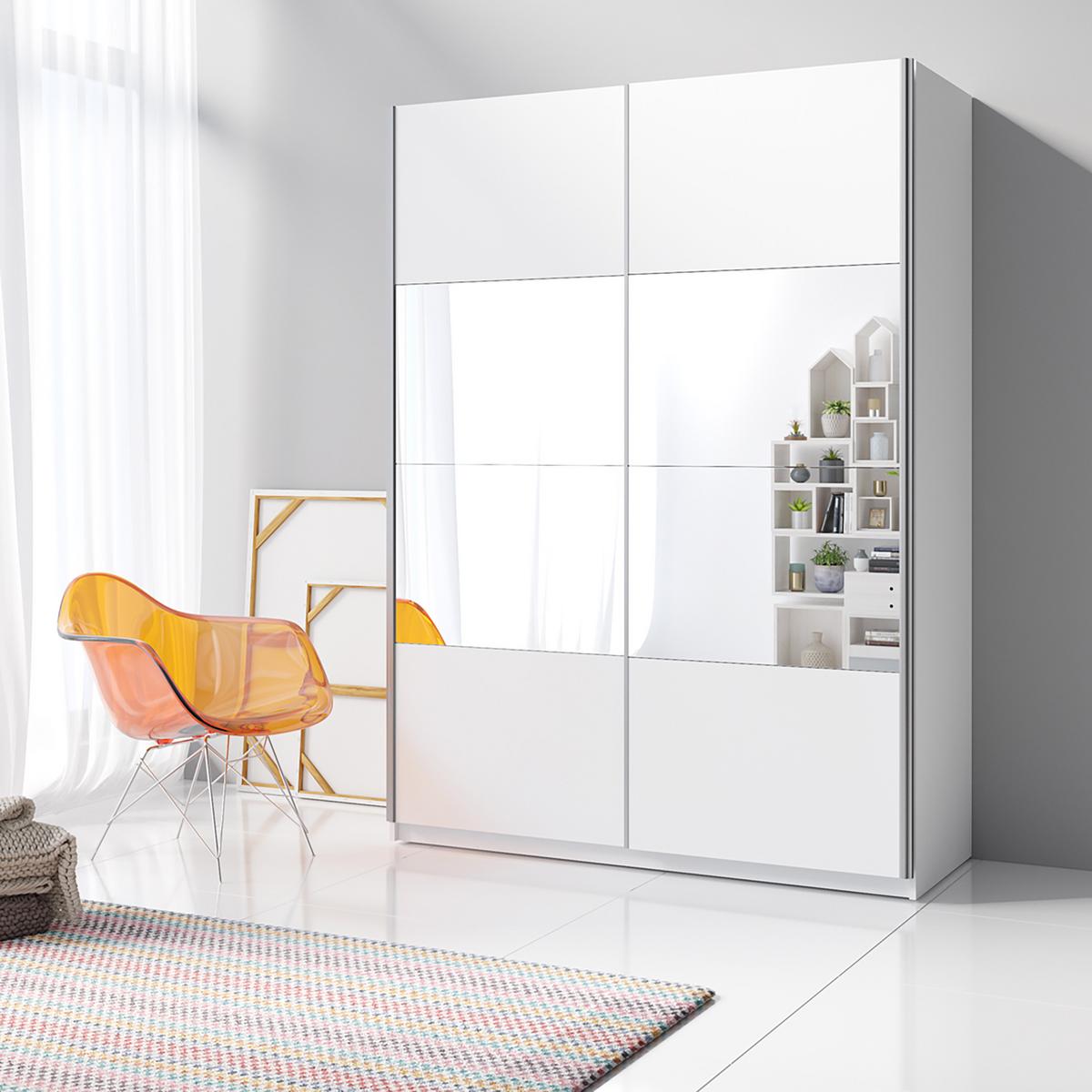 SCHWEBETÜRENSCHRANK BETTINA 120/210/61 cm 2-türig mit Spiegel Weiß - Weiß, Holzwerkstoff (120/210/61cm) - MASSENO