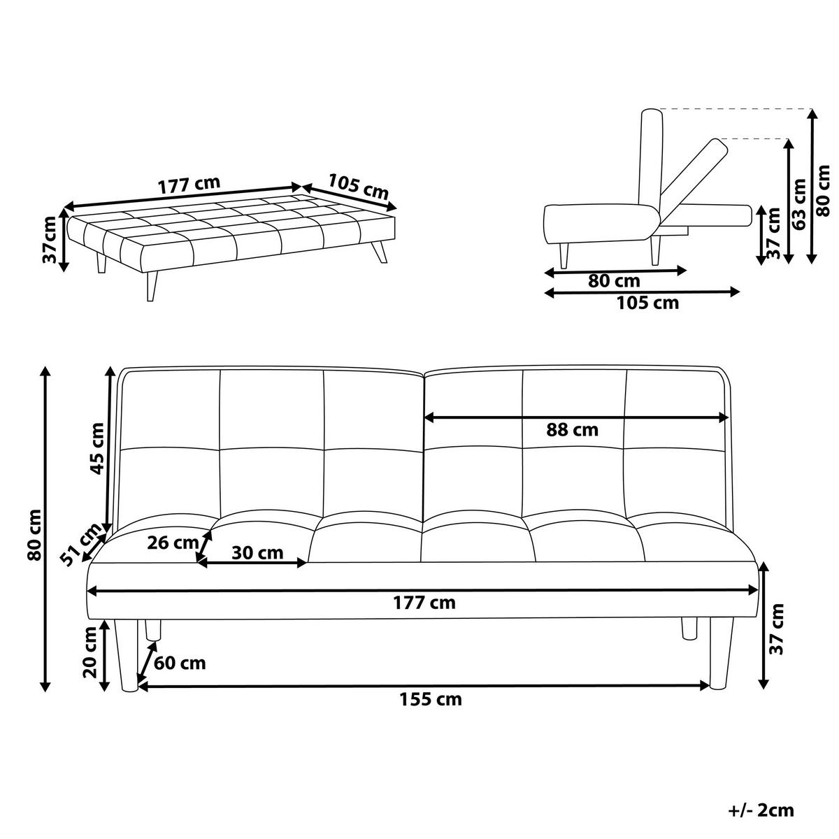3-SITZER-SCHLAFSOFA dunkelgrau Siljan - Hellbraun/Grau, Textil (177/80/80cm) - Beliani