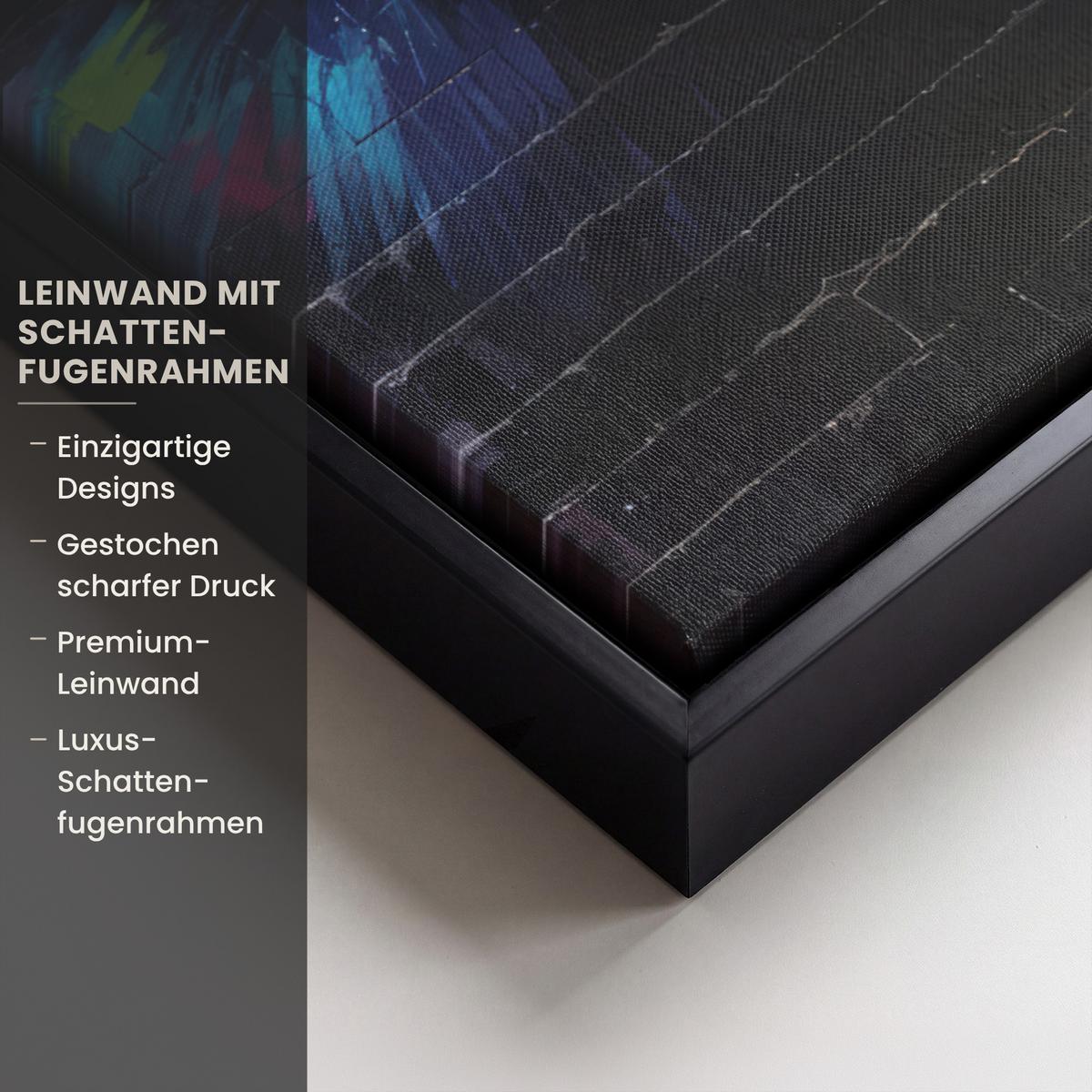 LEINWAND Bilder mit Rahmen - Graffiti - Schimpanse - Straßenkunst - Kopfhörer - Affe - 50x70 - Blau, Textil (50/70cm) - MuchoWow