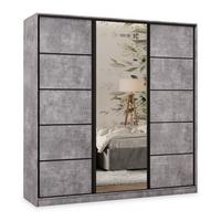 SCHWEBETÜRENSCHRANK PINA 180/205/58 cm 3-türig mit Spiegel und Schubladen Titanfarben - Titanfarben/Schwarz, Holzwerkstoff (180/205/58cm) - MASSENO