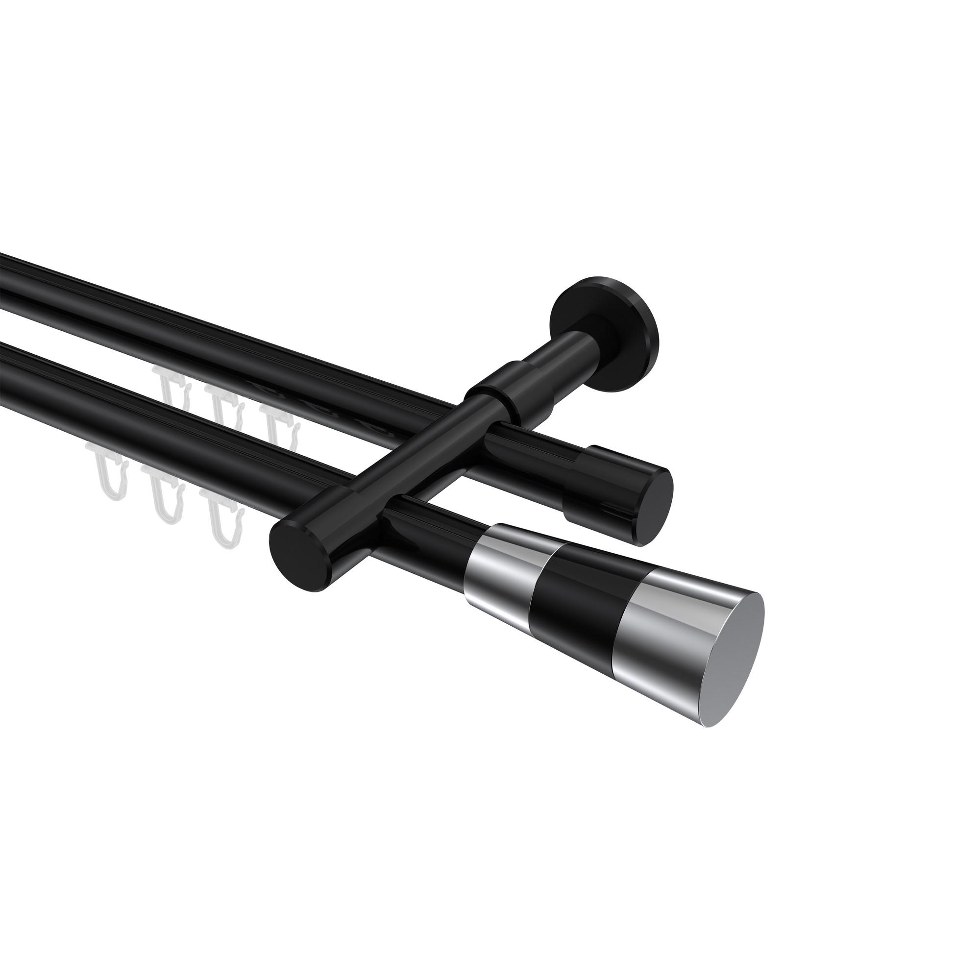 GARDINENSTANGE INNENLAUF Prestige Tanara 280 cm (geteilt in 2 x 140 cm), 2-läufig, 20 mm Ø Schwarz - Chromfarben/Schwarz, Metall (280cm) - INTERDECO