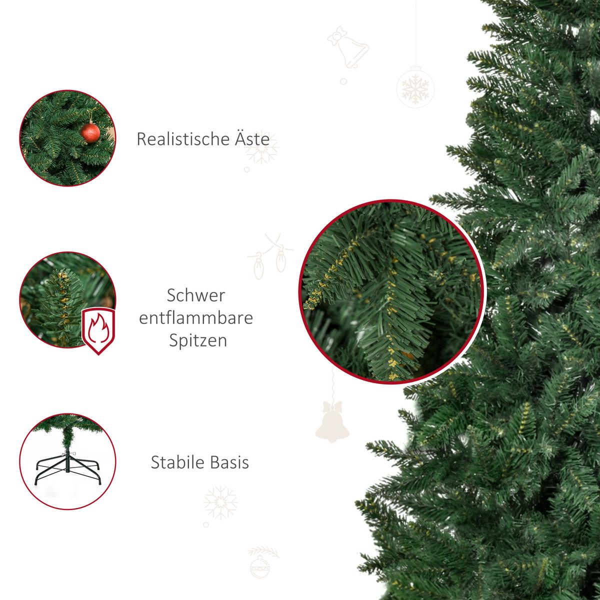 KÜNSTLICHER-WEIHNACHTSBAUM 180 cm Kieferbaum künstlich mit 724 Zweigen - Grün, Kunststoff (180cm) - HOMCOM