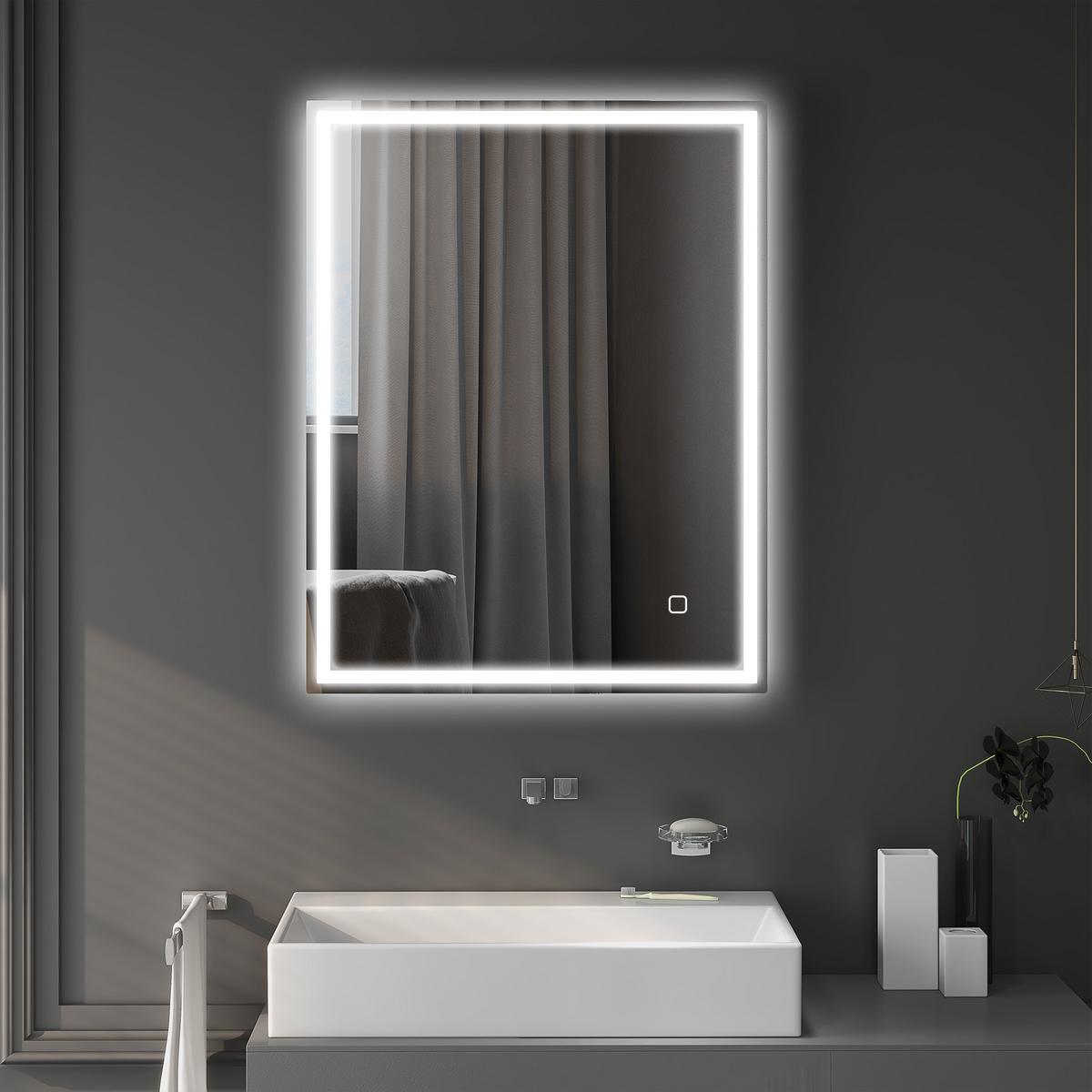 BADSPIEGEL mit Beleuchtung 90x70 cm LED Spiegel Wandspiegel mit Memory-Funktion - Silberfarben, Glas (70/4/90cm) - HOMCOM