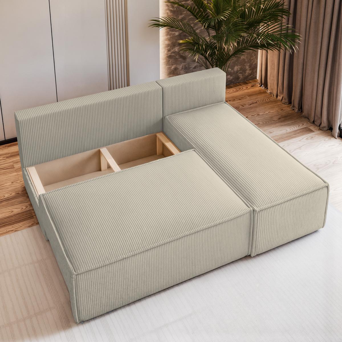 ECKSOFA BRISO P Creme Kordstoff mit Schlaffunktion - Creme/Grau, Holz/Kunststoff (200/140cm) - MASSENO
