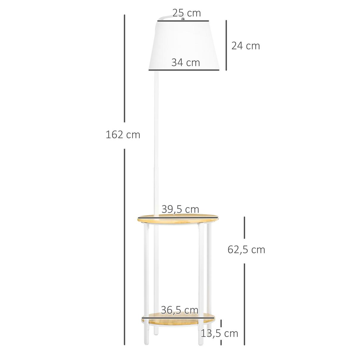 STEHLEUCHTE, Standlampe mit 2 Ablagen, 40 W Stehlampe, Standleuchte, Metall - Weiß, Metall (43/39.5/162cm) - HOMCOM