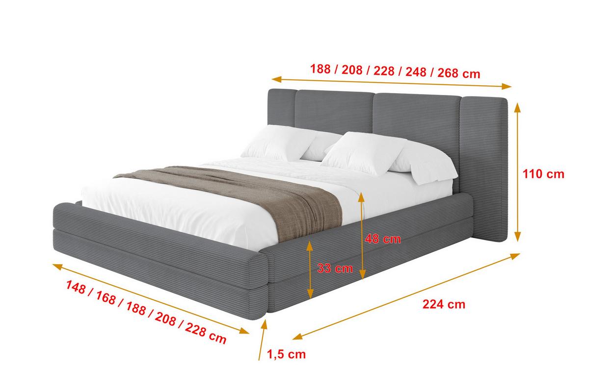 POLSTERBETT mit Bettkasten und Lattenrost, Bett mit Matratze H3/H4 - TEVO 140x200 Dunkelgrau - Graphitfarben, Holzwerkstoff/Textil (140/200cm) - ALTDECOR