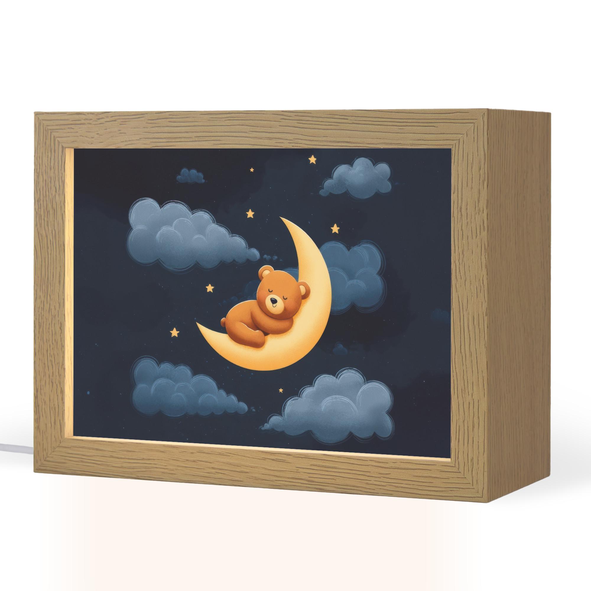 NACHTTISCHLAMPE Teddybär - Mond - Wolken - Sterne 20x15 cm - Dunkelblau, Holzwerkstoff (8/20/15cm) - OnlyWow