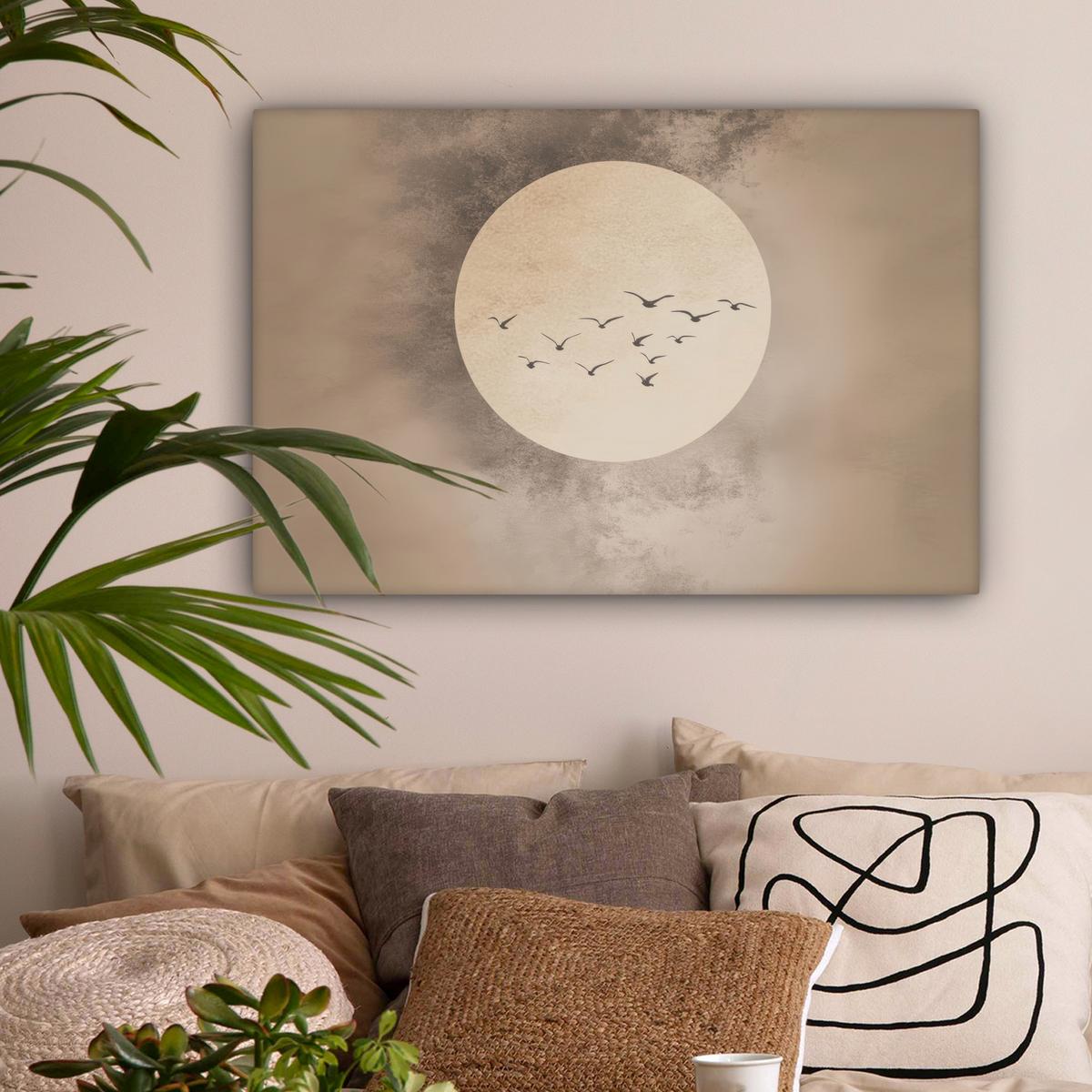 LEINWANDBILD Vogel - Beige - Japanisch Gemälde 60x40 cm - Taupe, Textil (60/40cm) - MuchoWow