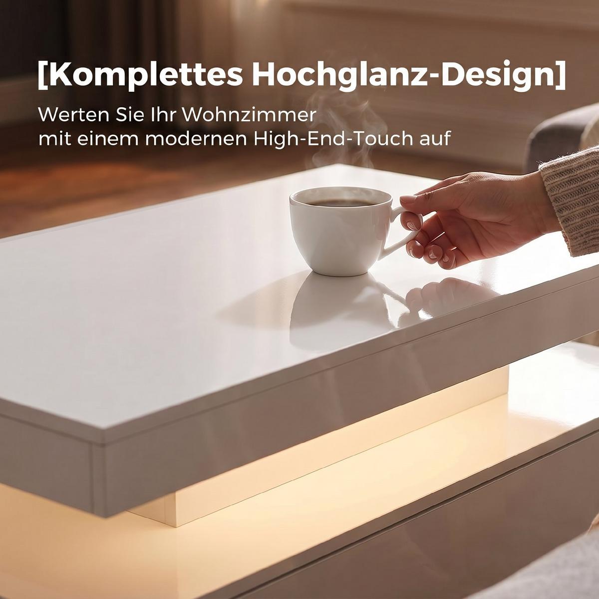 COUCHTISCH Spanplatte Hochglanzweiß - Weiß Hochglanz, Holzwerkstoff (100/50/40cm) - HOMCOM