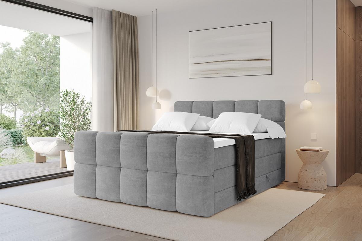 BOXBETT mit Matratze H3/H4 - FAMA-Z KING - 120x200 cm Grau Monolith - Graphitfarben, Holzwerkstoff (120/200cm) - ALTDECOR