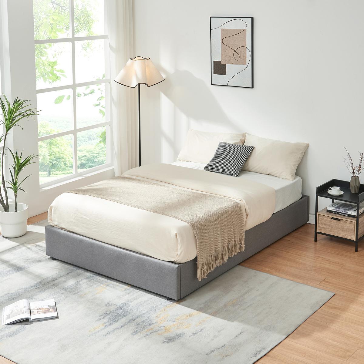 POLSTERBETT Nola - Grau, Holzwerkstoff/Kunststoff (140/200cm) - [en.casa]