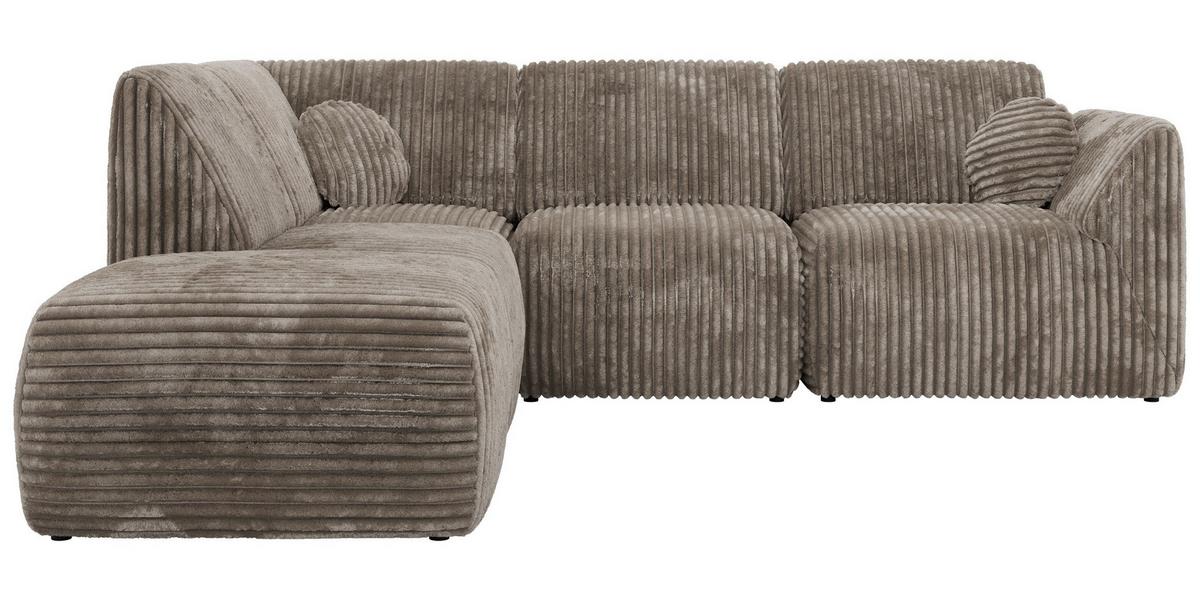 ECKSOFA NOARA 5M L Hellbraun Cord - Links - Hellbraun/Schwarz, Kunststoff/Textil (244/267cm) - MKS