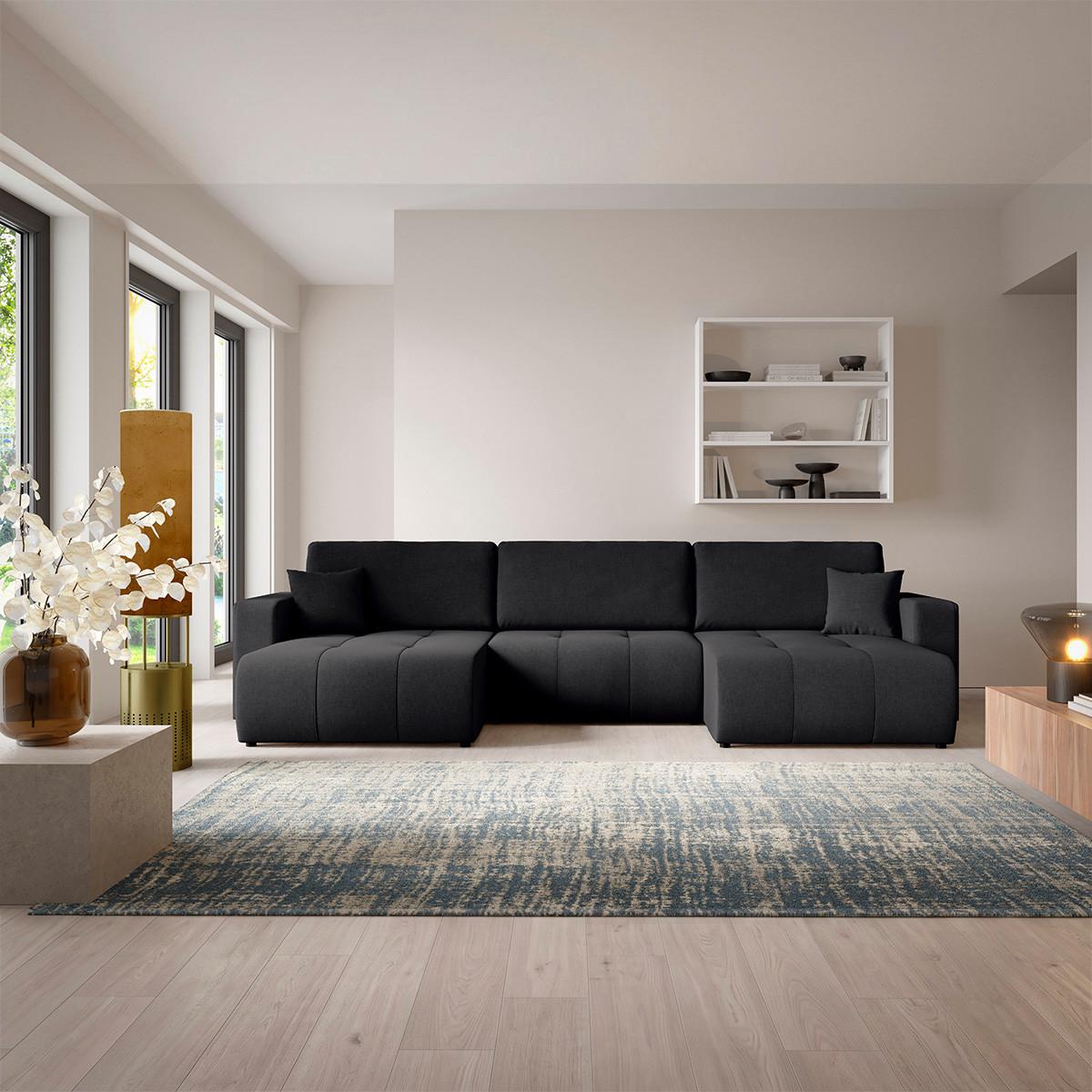 PANORAMASOFA Giulia 5 Sitzplätze Schwarz - Schwarz, Holz (344/82/149cm) - Petits-meubles