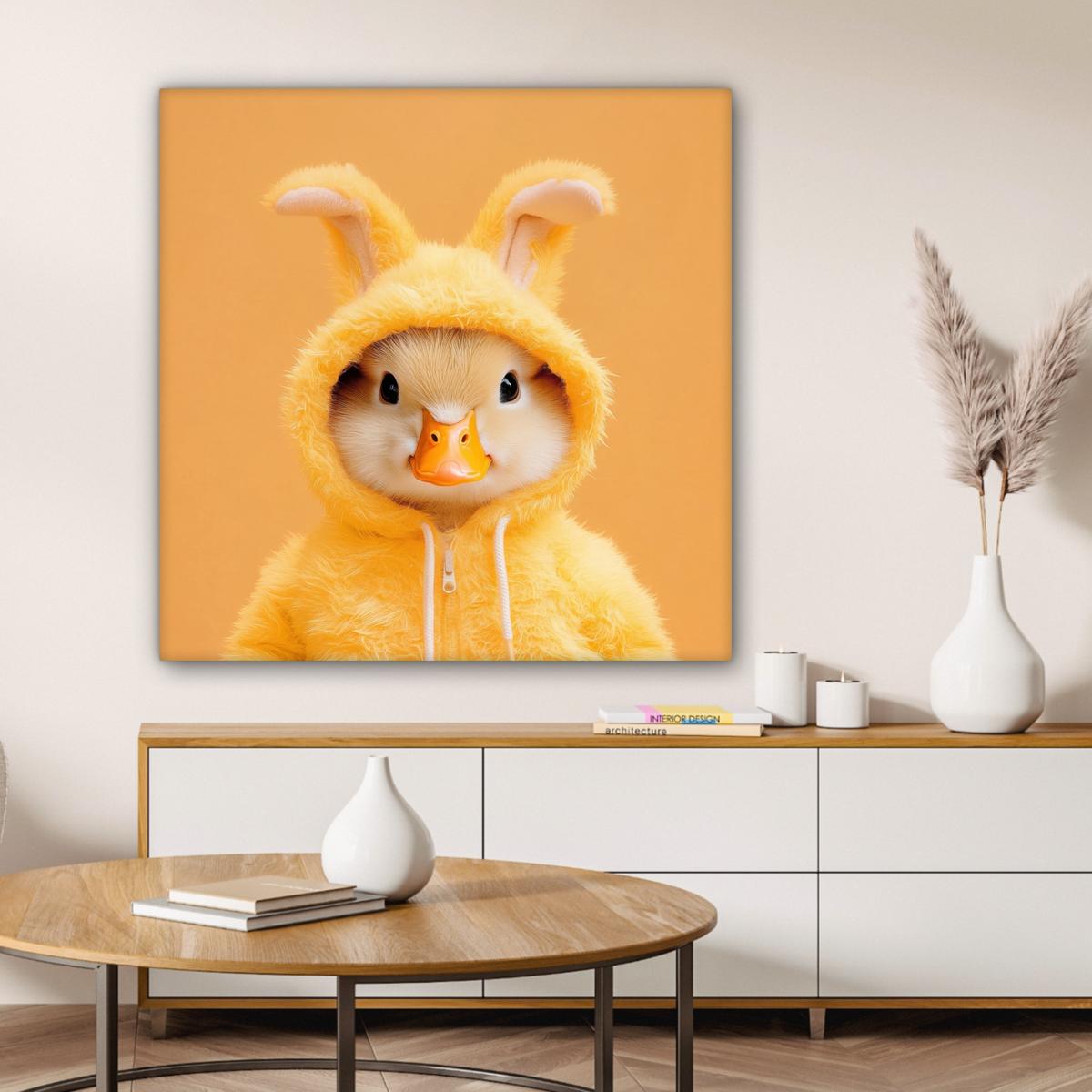 LEINWANDBILD Osterhase - Kostüm - Ente Deko Groß 90x90 cm - Gelb, Textil (90/90cm) - MuchoWow