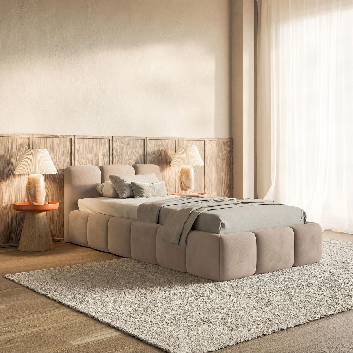 POLSTERBETT Cloudy Low Beige Samt, 90x200 cm - Beige/Schwarz, Kunststoff/Textil (90/200cm) - Selsey