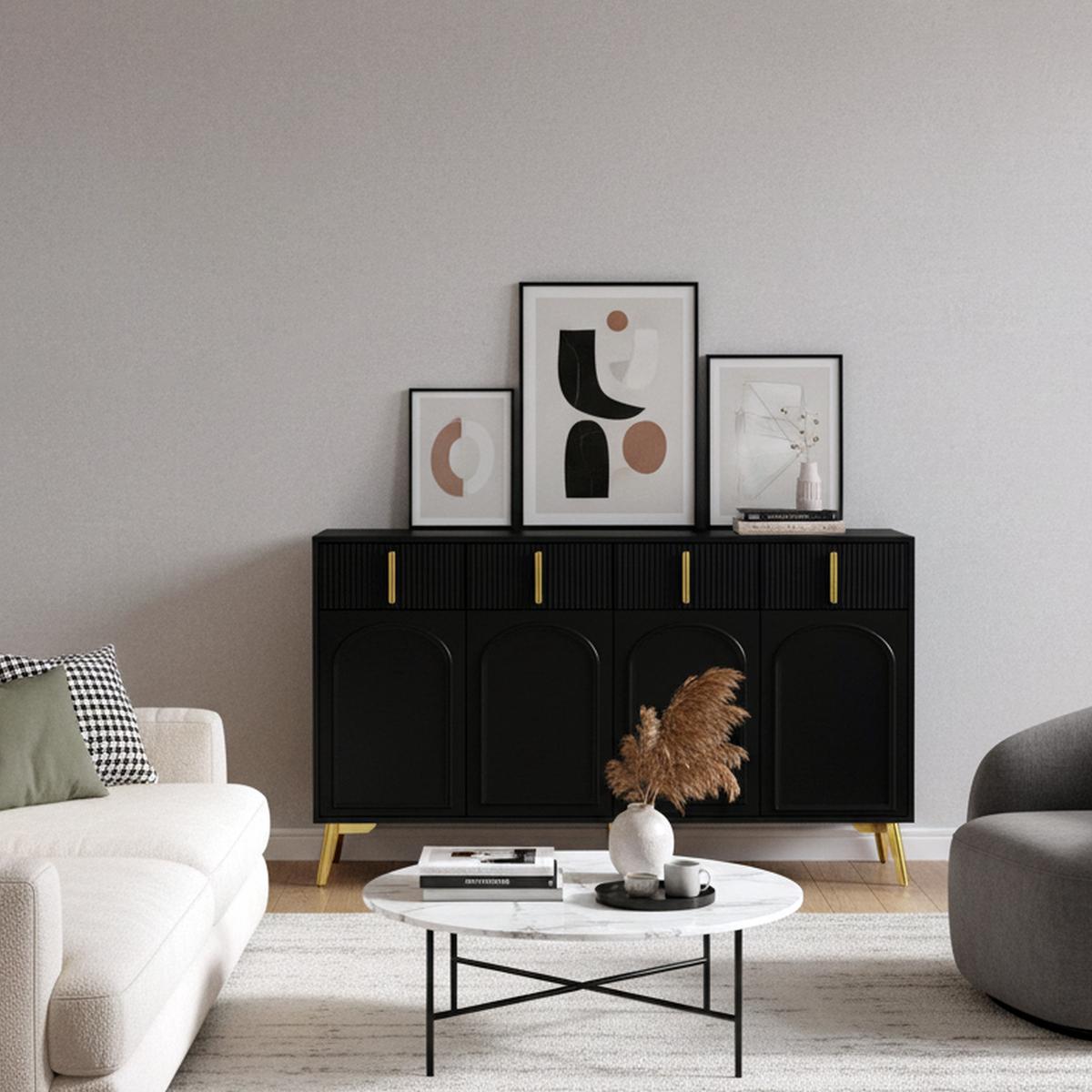 SIDEBOARD Schwarz 140/37,8/82 cm - Schwarz, Holzwerkstoff/Metall (37/82/140cm) - Urban Meuble