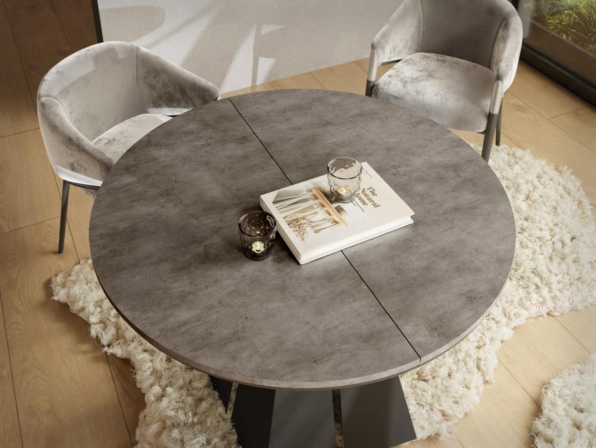 ESSTISCH Kova runder ausziehbarer, Dunkelgrauer Chicago Beton 100-180/100/76 cm - Dunkelgrau/Schwarz, Holzwerkstoff/Metall (100/176/76cm) - WFL GROUP