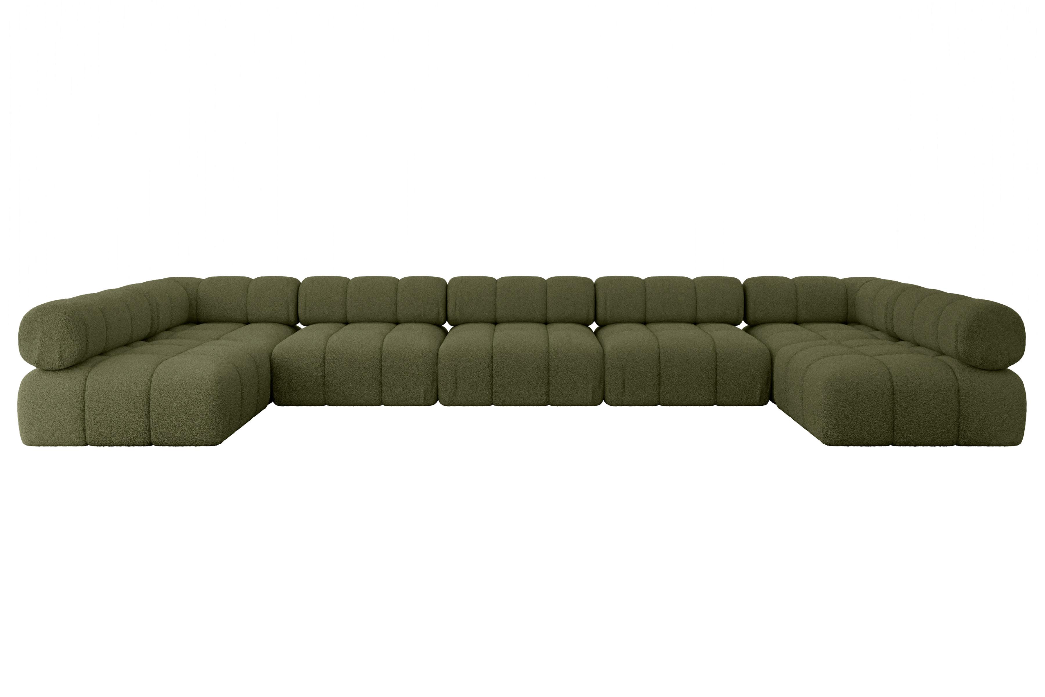 WOHNLANDSCHAFT modulares Sofa Garvo-U3 - 475x190x70 cm Grün Bouclé - Olivgrün/Grün, Holzwerkstoff/Textil (475/70/190cm) - ALTDECOR