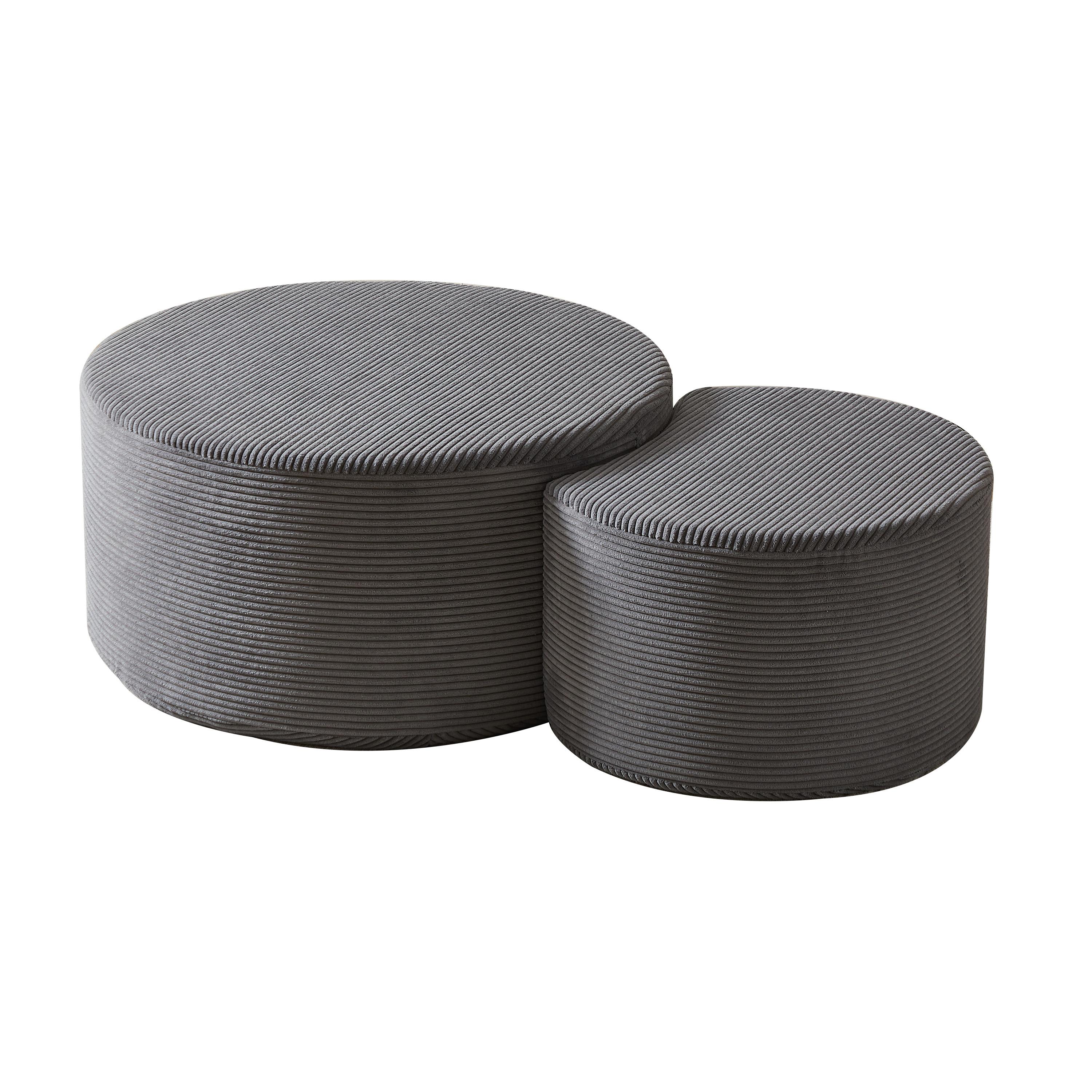 COUCHTISCH 2er Set Rund Gepolsterter Montagefrei - Schwarz, Textil (81/81/40cm) - Urban Meuble