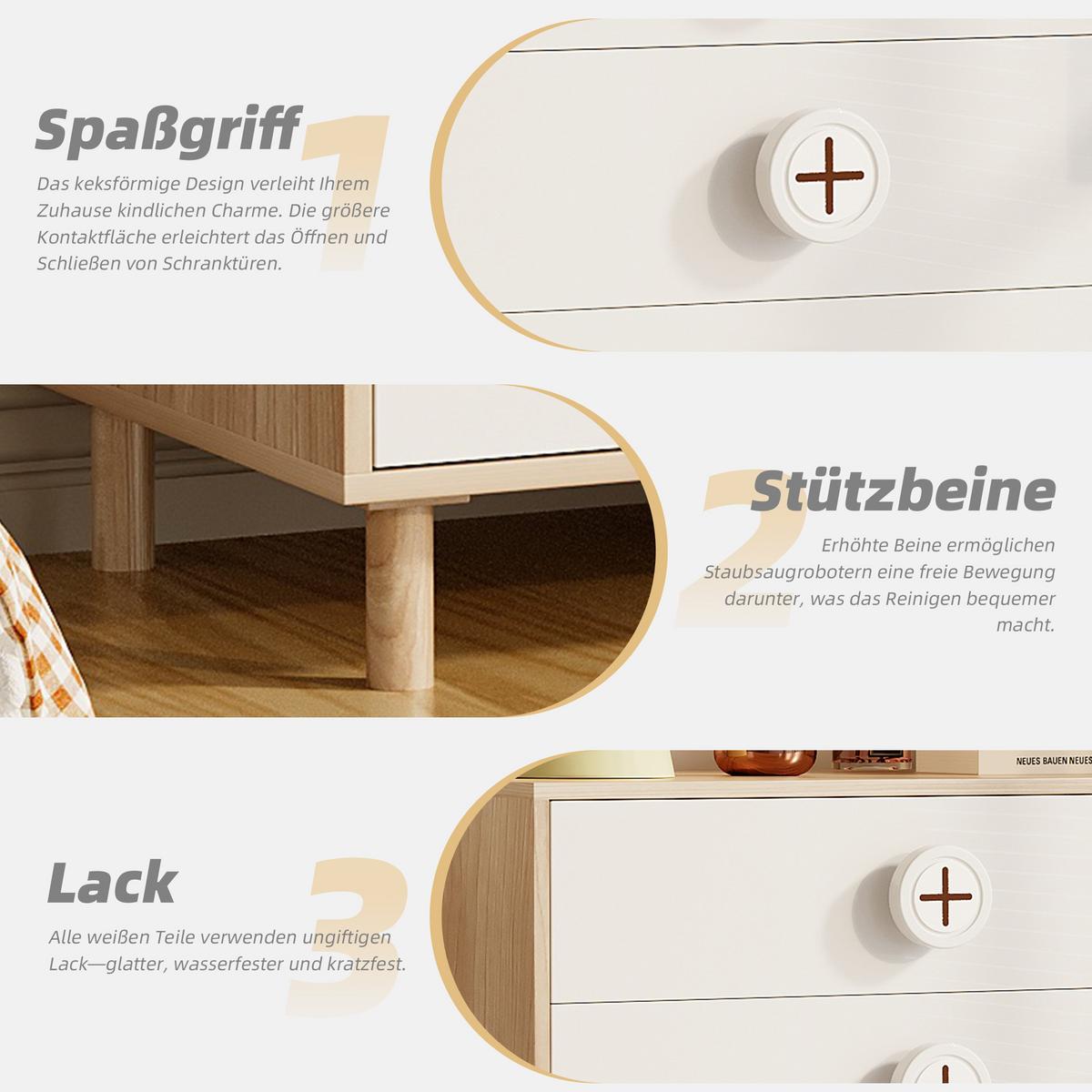 NACHTSCHRÄNKCHEN Modern Weiß Holzoptik mit 4 Schubladen 80×54×90 cm - Weiß, Holzwerkstoff (80/90/54cm) - Urban Meuble