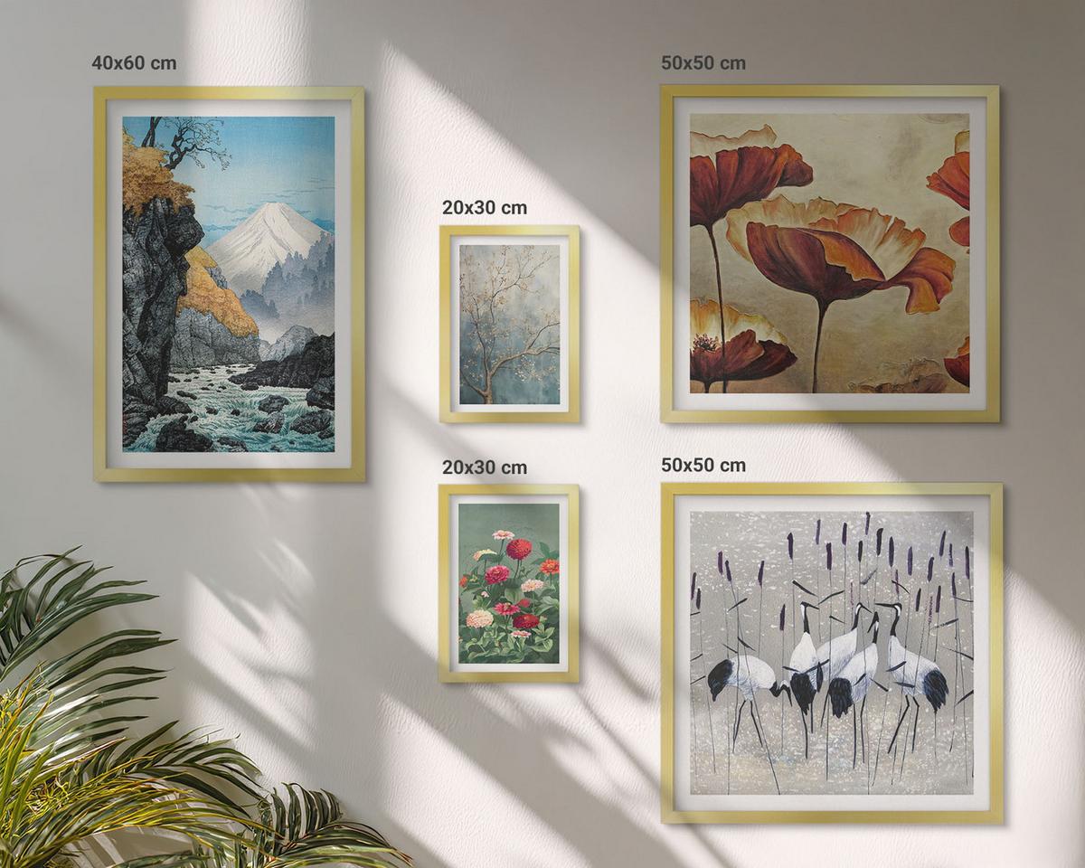 BILDER SET 5er Set - 50x50 cm & 20x30 cm & 40x60 cm Goldrahmen - Tropische Pflanzen, Pflanzenliebhaberin - Goldfarben, Kunststoff (40/60cm) - TULUP