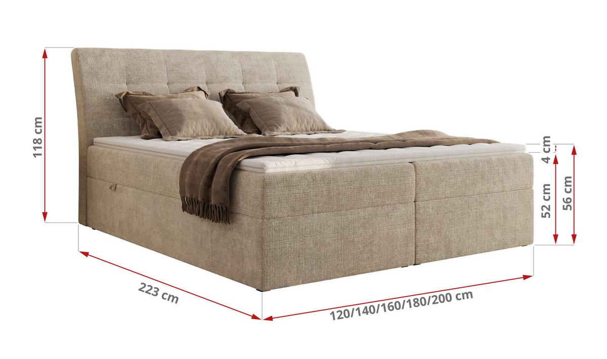 BOXBETT DAGOS 180/200 - Beige Schenille grob gewebt - H4 - Topper T25 - Beige, Textil (180/200cm) - MKS