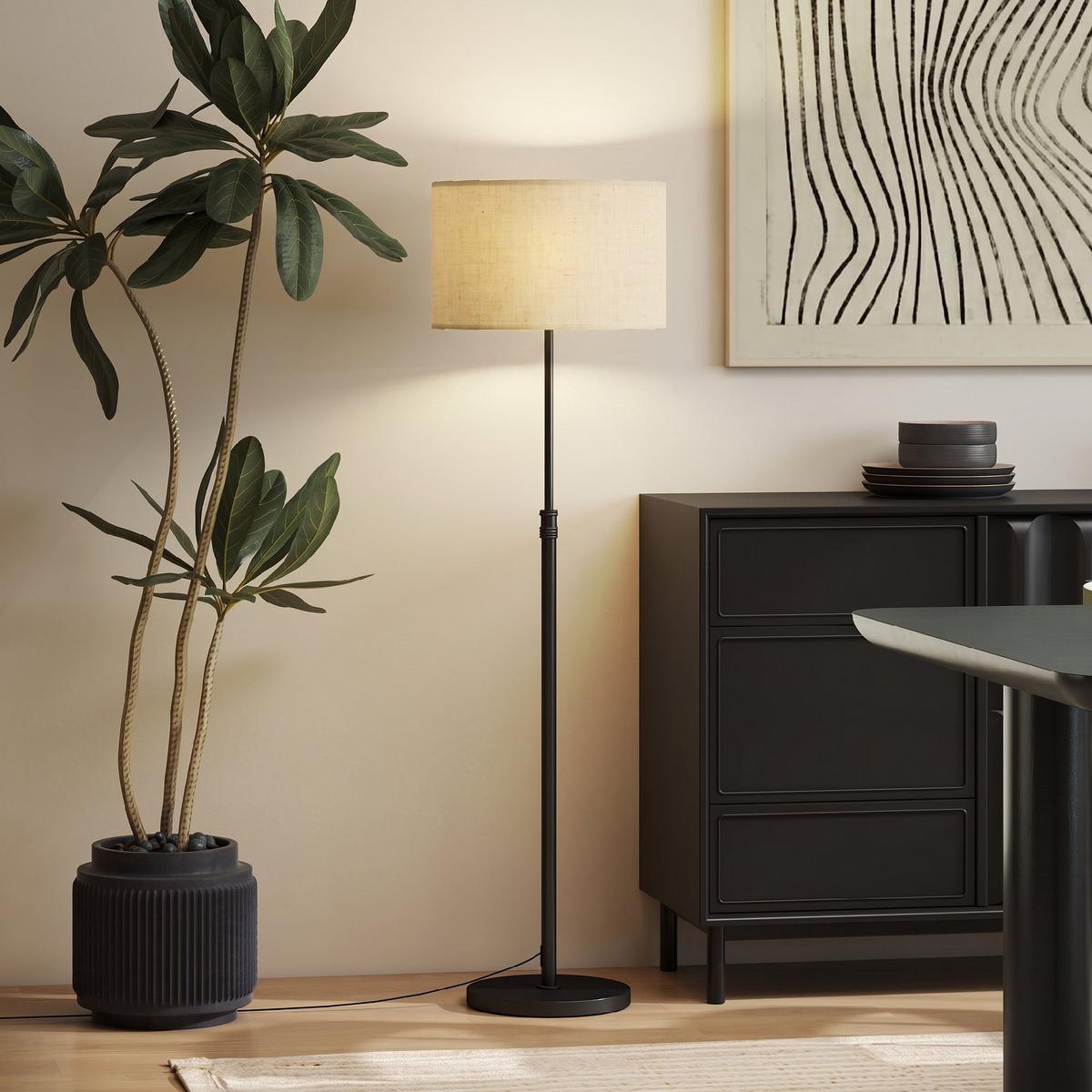 STEHLEUCHTE Stahl Leinenstoff Schwarz - Schwarz, Metall (40/40/168cm) - HOMCOM