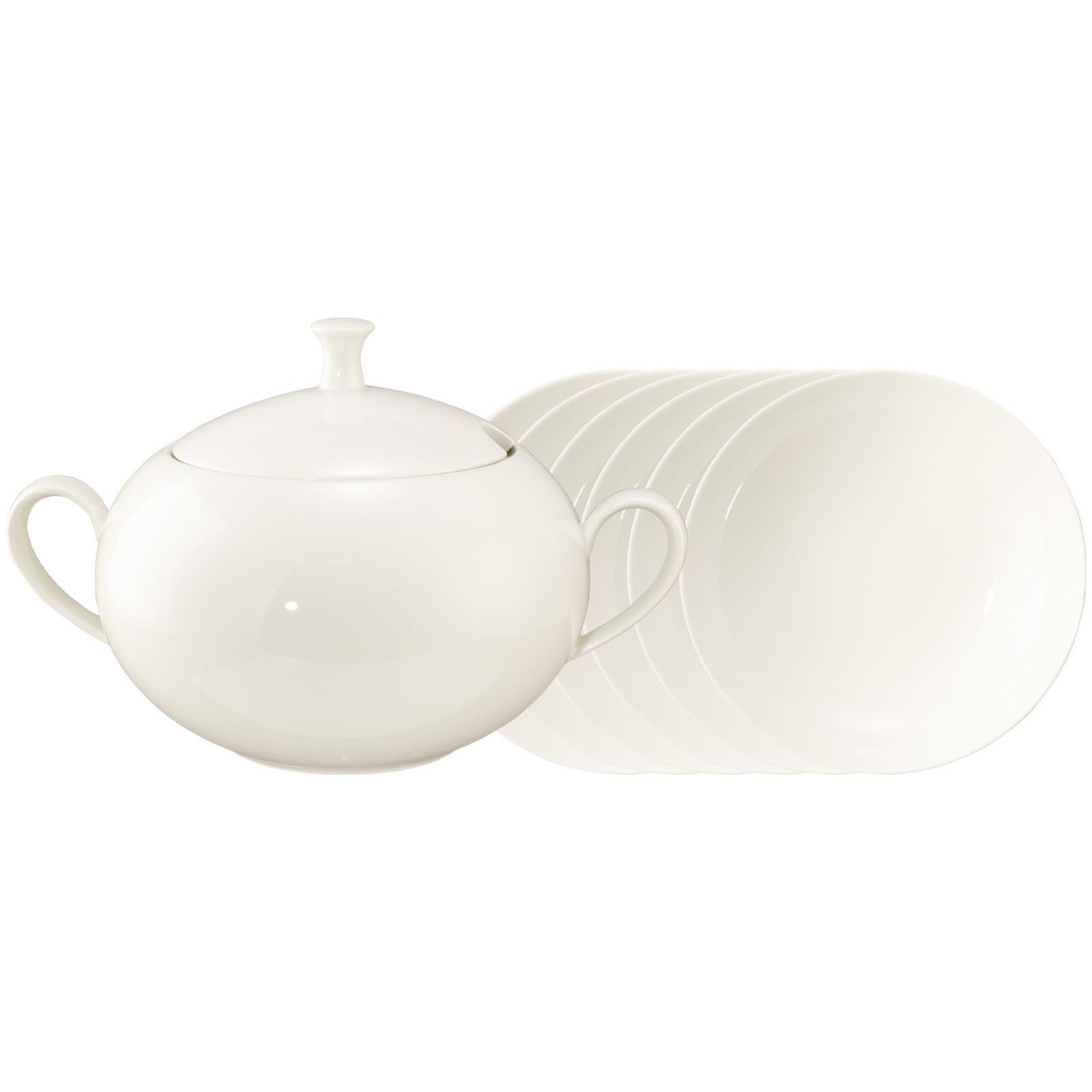 SUPPEN-SET Savona Fine Diamond creme 7-tlg. - Creme, Keramik (2/2/2cm) - Seltmann Weiden