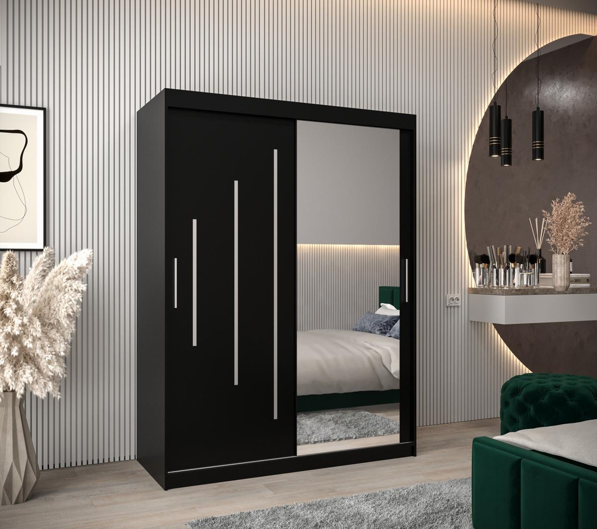 SCHWEBETÜRENSCHRANK 200/150/62 2-türig - Silberfarben/Schwarz, Holz/Kunststoff (150/200/62cm) - Abiks Möbel