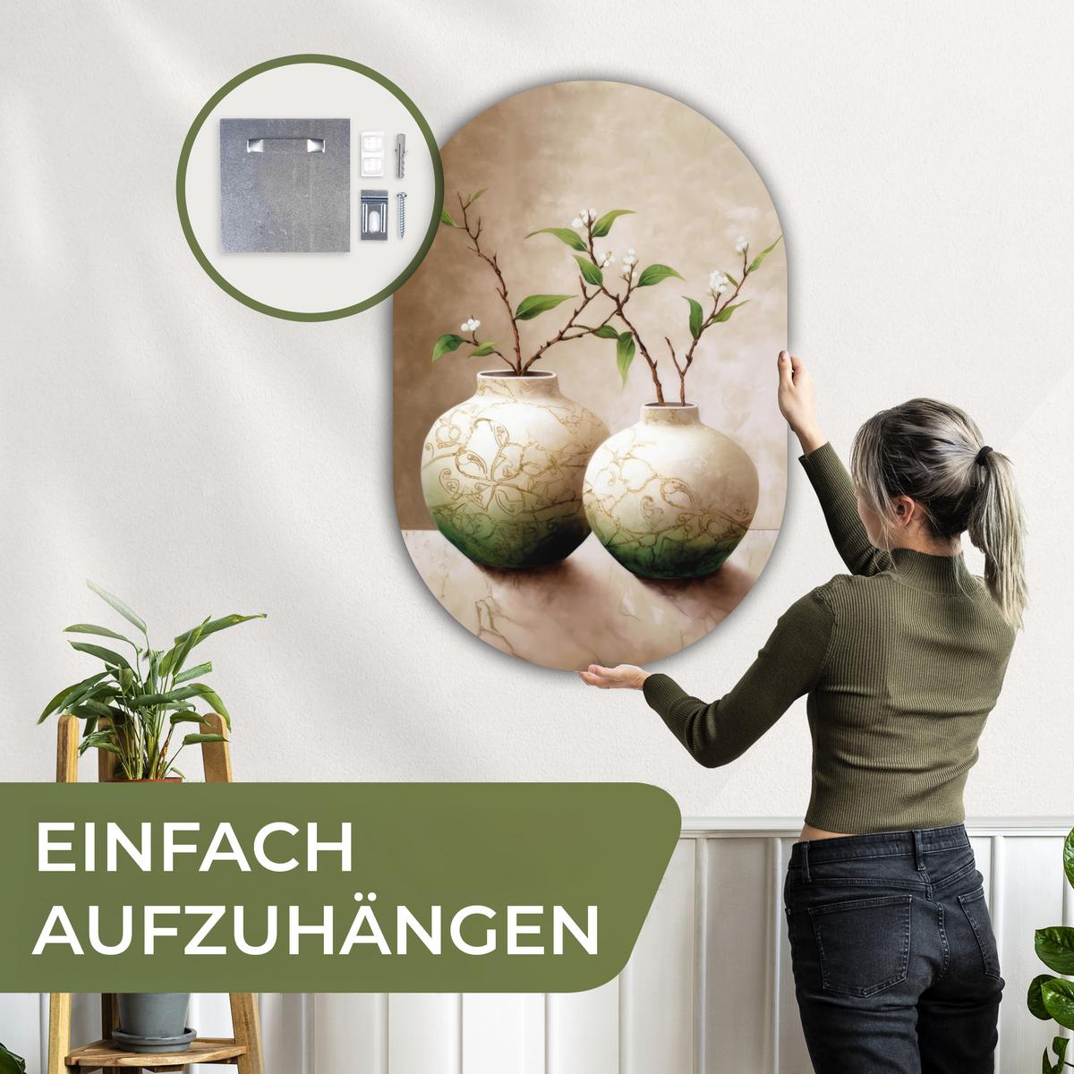 WANDBILD Blumen - Vase - Weiß - Botanisch - Beige Deko Groß 80x120 cm - Ecru, Kunststoff (80/120cm) - MuchoWow