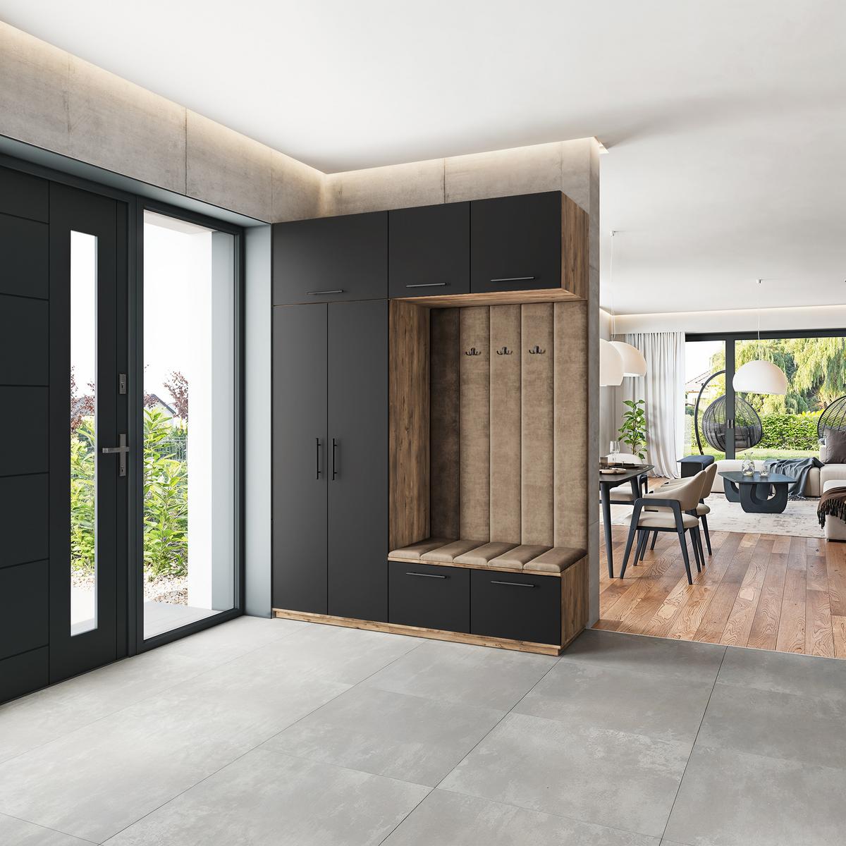GARDEROBENSCHRANK REMA 180/240/60 cm Modern Garderobe-Set Eiche Lefkas - Eichefarben/Schwarz, Holzwerkstoff (180/240/60cm) - MASSENO