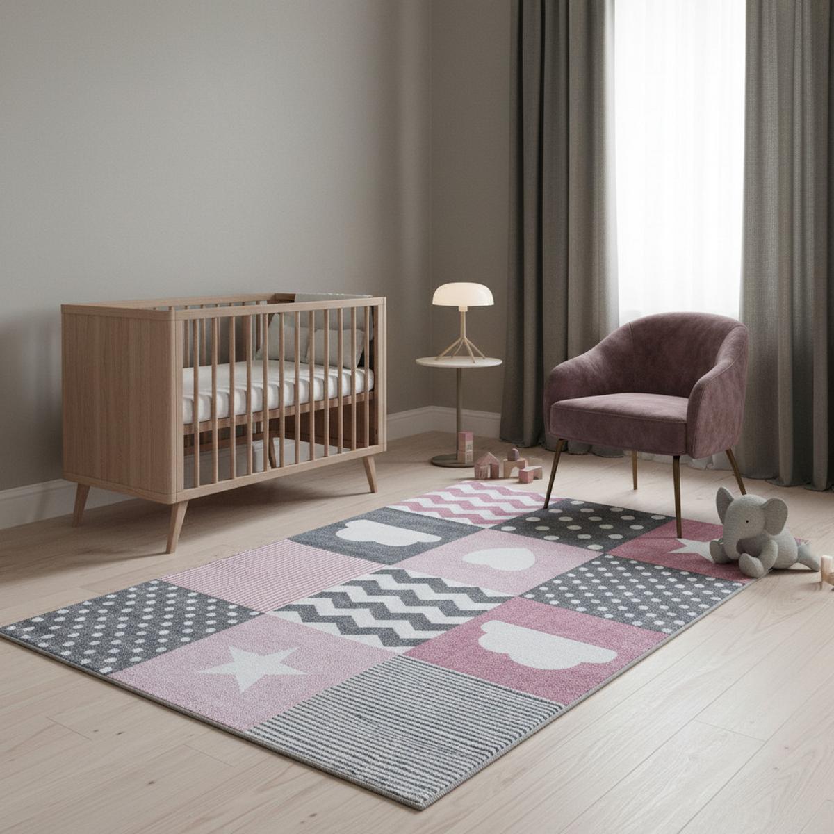 KINDERTEPPICH TASNA, mit Herz-und-Stern-Motiv, Rosa, 80 x 150 cm - Rosa, Textil (150/80cm) - KADIMA DESIGN