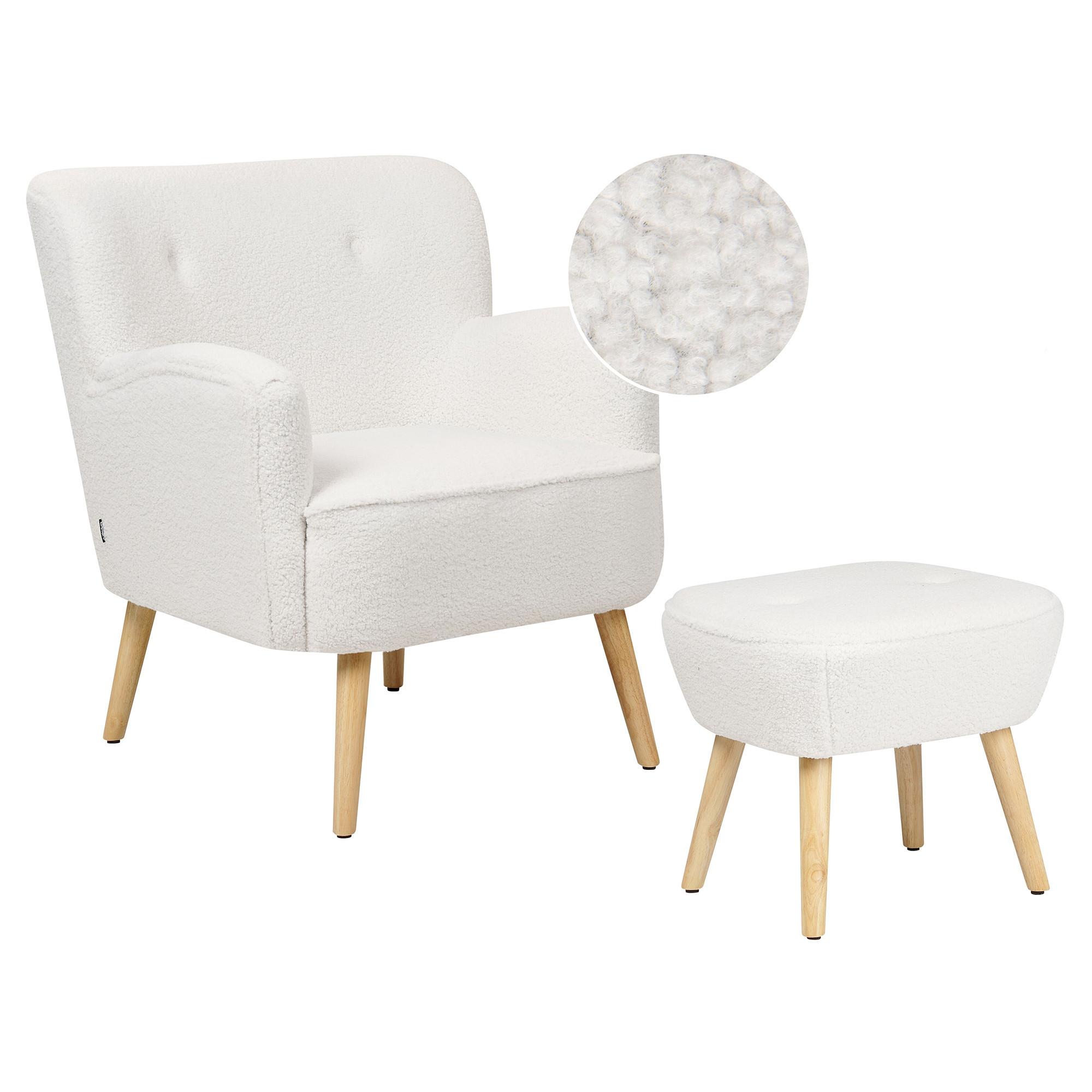 SESSEL Bouclé weiß/hellbraun plus Hocker Tumba - Hellbraun/Weiß, Textil (74/85/79cm) - Beliani