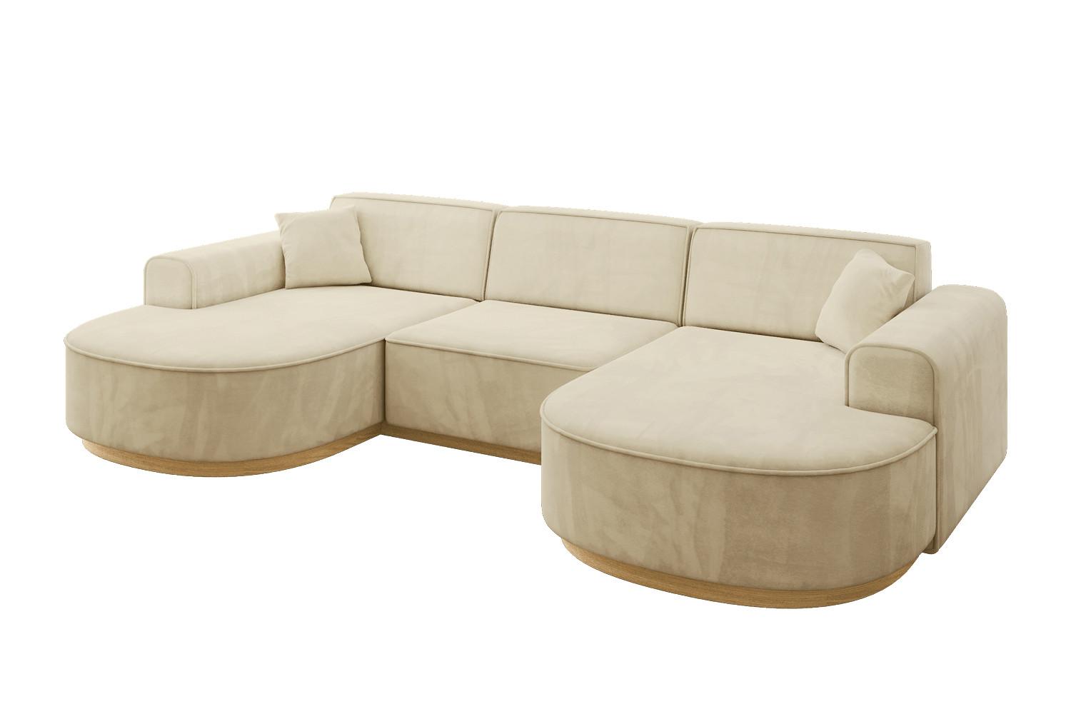 WOHNLANDSCHAFT MARI-U1-v2 - 303x171x83 cm Beige Velours - Beige, Holzwerkstoff/Textil (303/83/171cm) - ALTDECOR