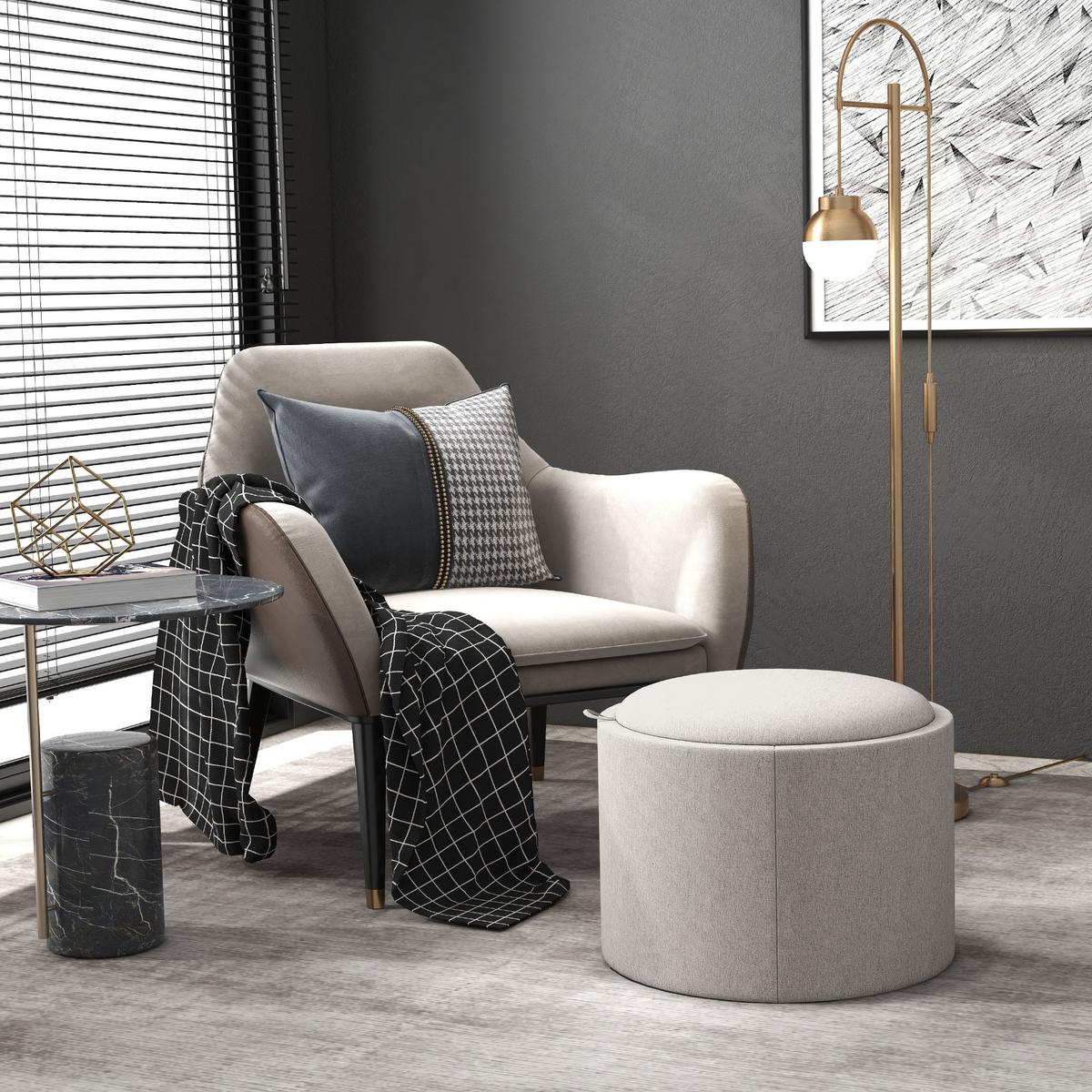 SITZHOCKER mit Stauraum, Runder Hocker mit Klappdeckel Polsterhocker Hellgrau - Hellgrau, Textil (56/42/56cm) - HOMCOM