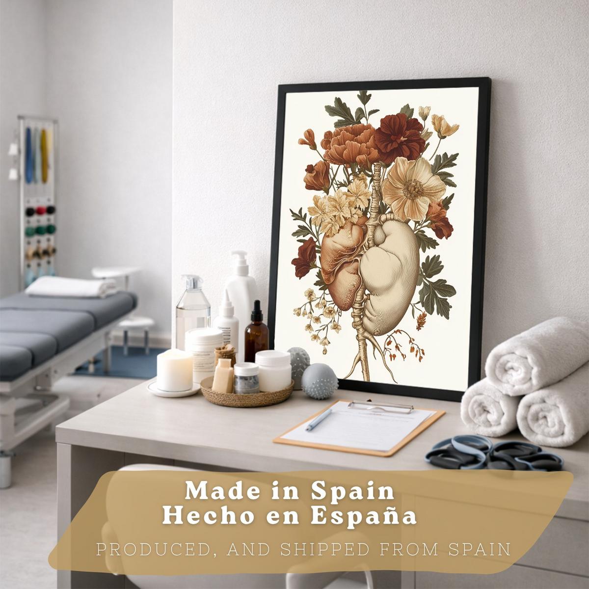 POSTER Set aus 3 Anatomie Mensch Florale Vintage Drucke und Wandbilder mit Herz Brustkorb und Becken Wanddekoration Größe Schwarzer Rahmen A3 - Schwarz, Papier (29.7/42/3cm) - Nacnic