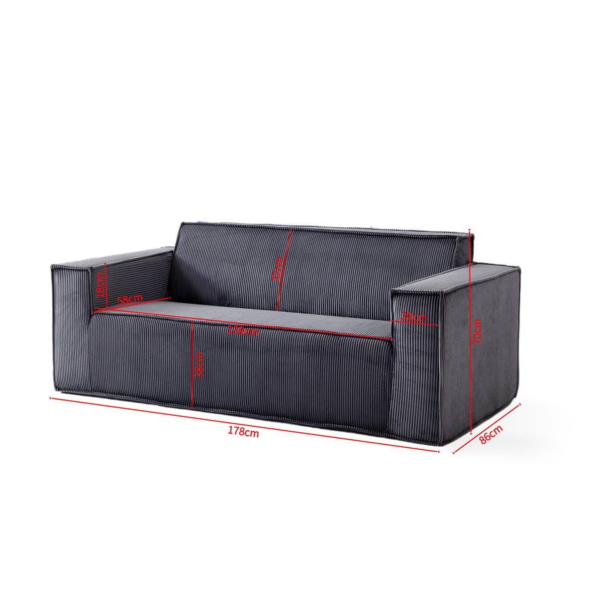 2-SITZER-SOFA Cord Grau mit Federkern, Montagefrei - Grau, Textil (178/70/86cm) - Urban Meuble
